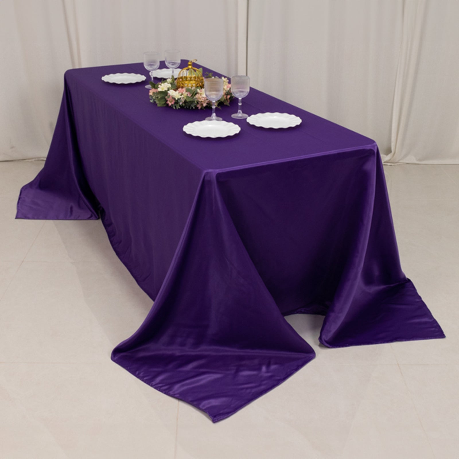 Lamour Satin 90"x132" Rectangle Tablecloth Purple - Soft & Silk-Like Seamless Table Cover