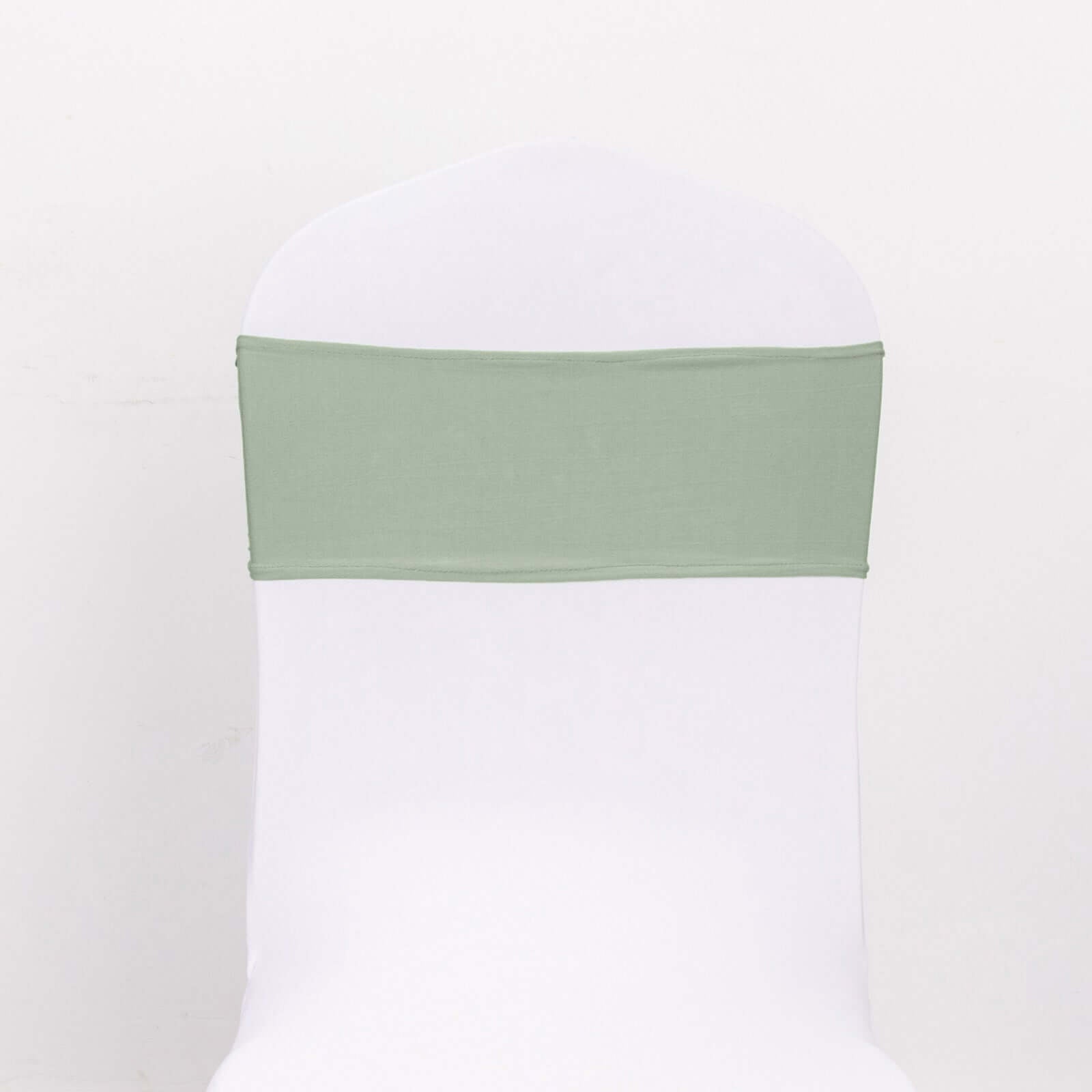 5 Pack Stretch Spandex Chair Sashes Sage Green - Reusable Chair Bands with Silver Diamond Ring Slide Buckle 5"x14"