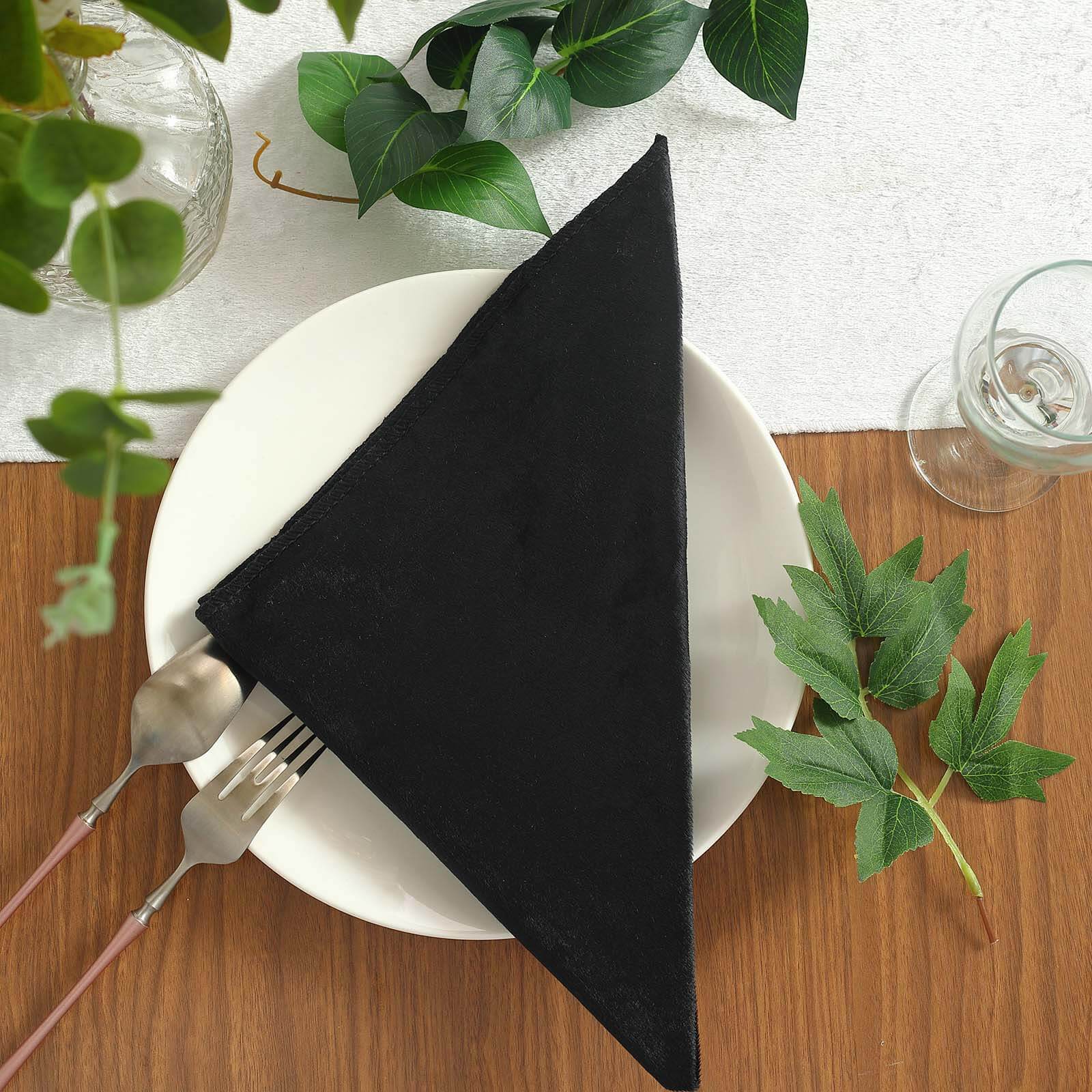 5 Pack Premium Velvet 20"x20" Napkins Black - Soft Sheen Finish Cloth Napkins for Upscale Gatherings