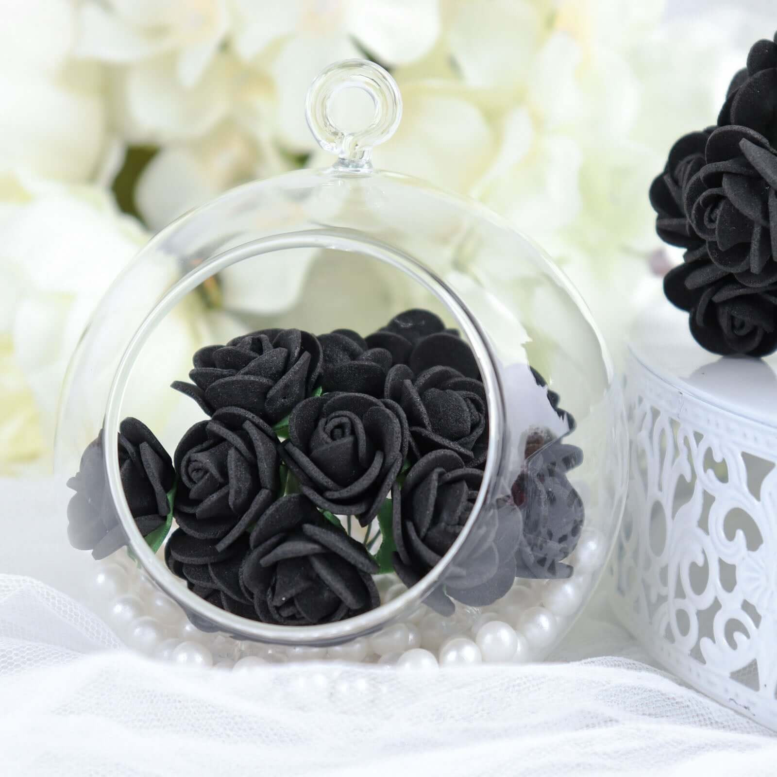 48 Roses 1" Black Real Touch Artificial DIY Foam Rose Flowers With Stem, Craft Rose Buds