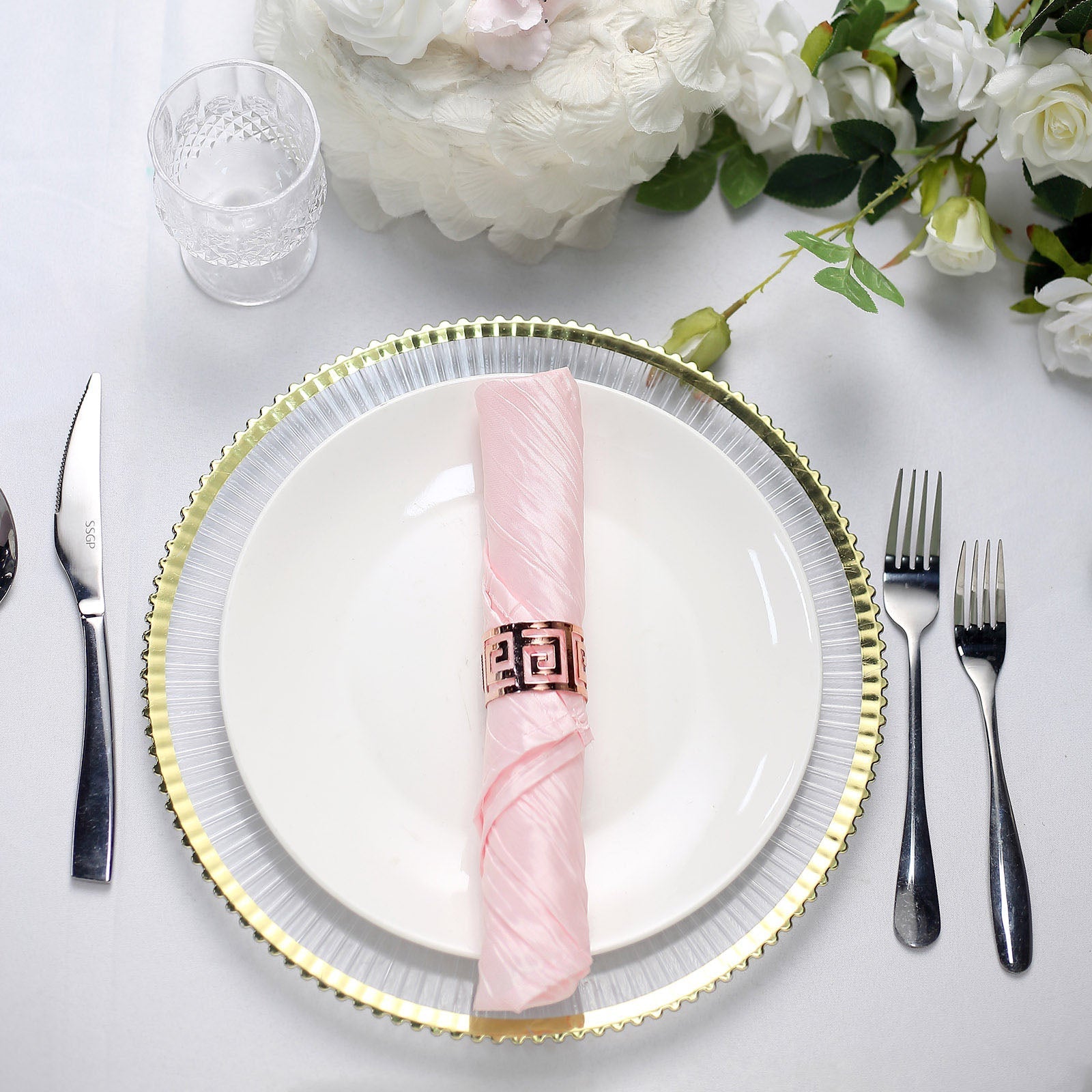 5 Pack Taffeta 20"x20" Napkins Blush - Accordion Crinkle Dinner Napkins