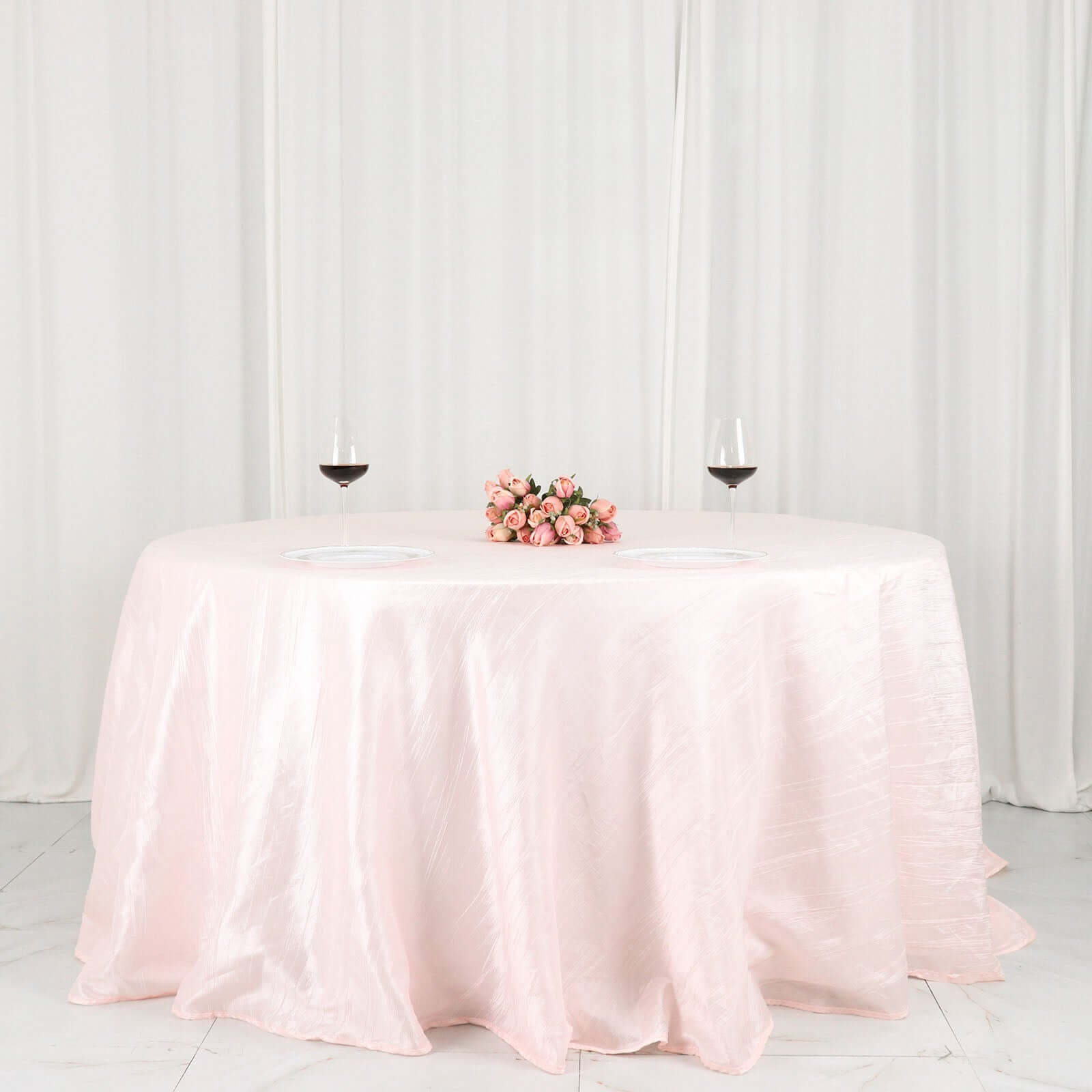 Taffeta 132" Round Tablecloth Blush - Seamless Accordion Crinkle Table Cover