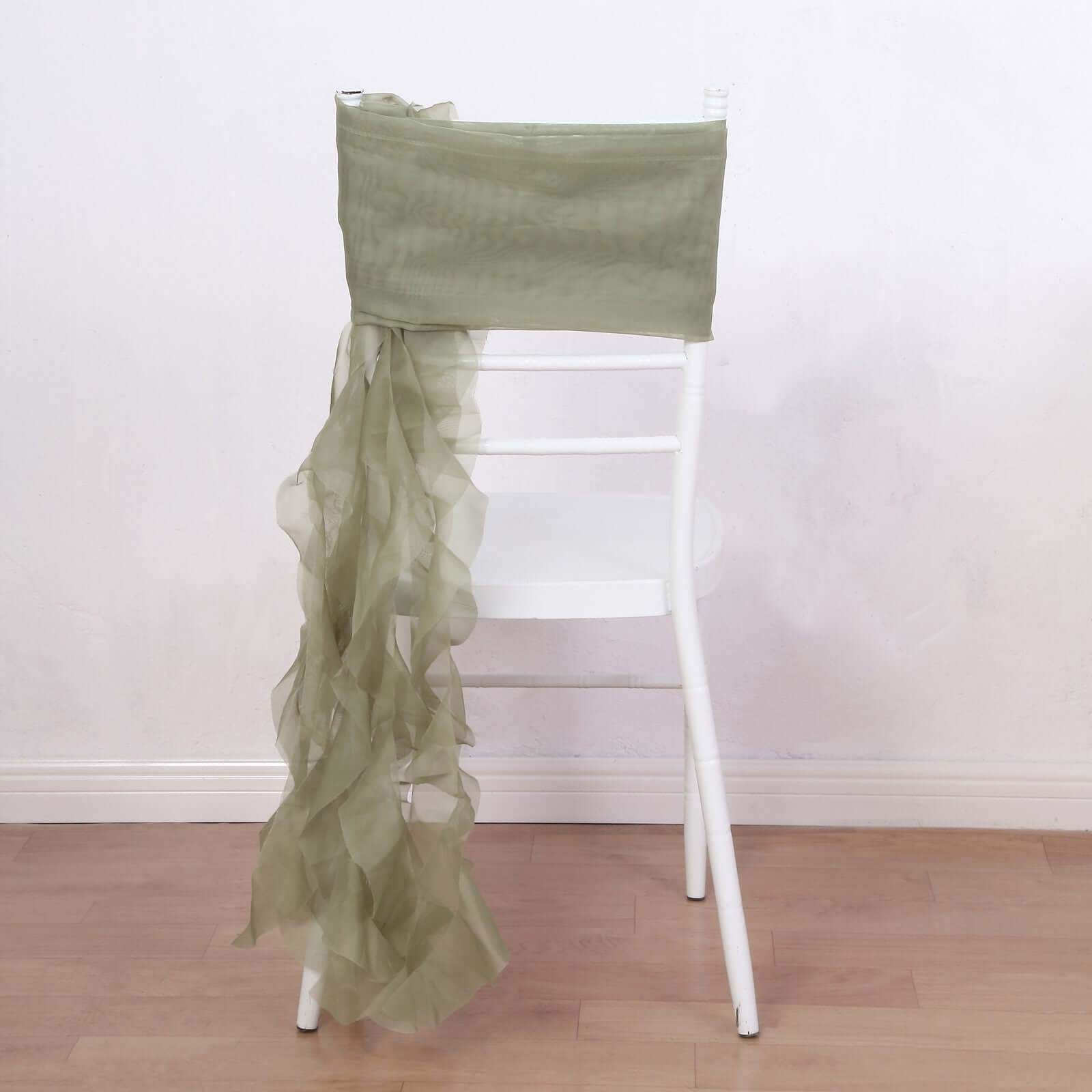 1 Set Chiffon Hoods Chair Sashes with Willow Ruffles Design Dusty Sage Green - Stylish Chair Bow Decor