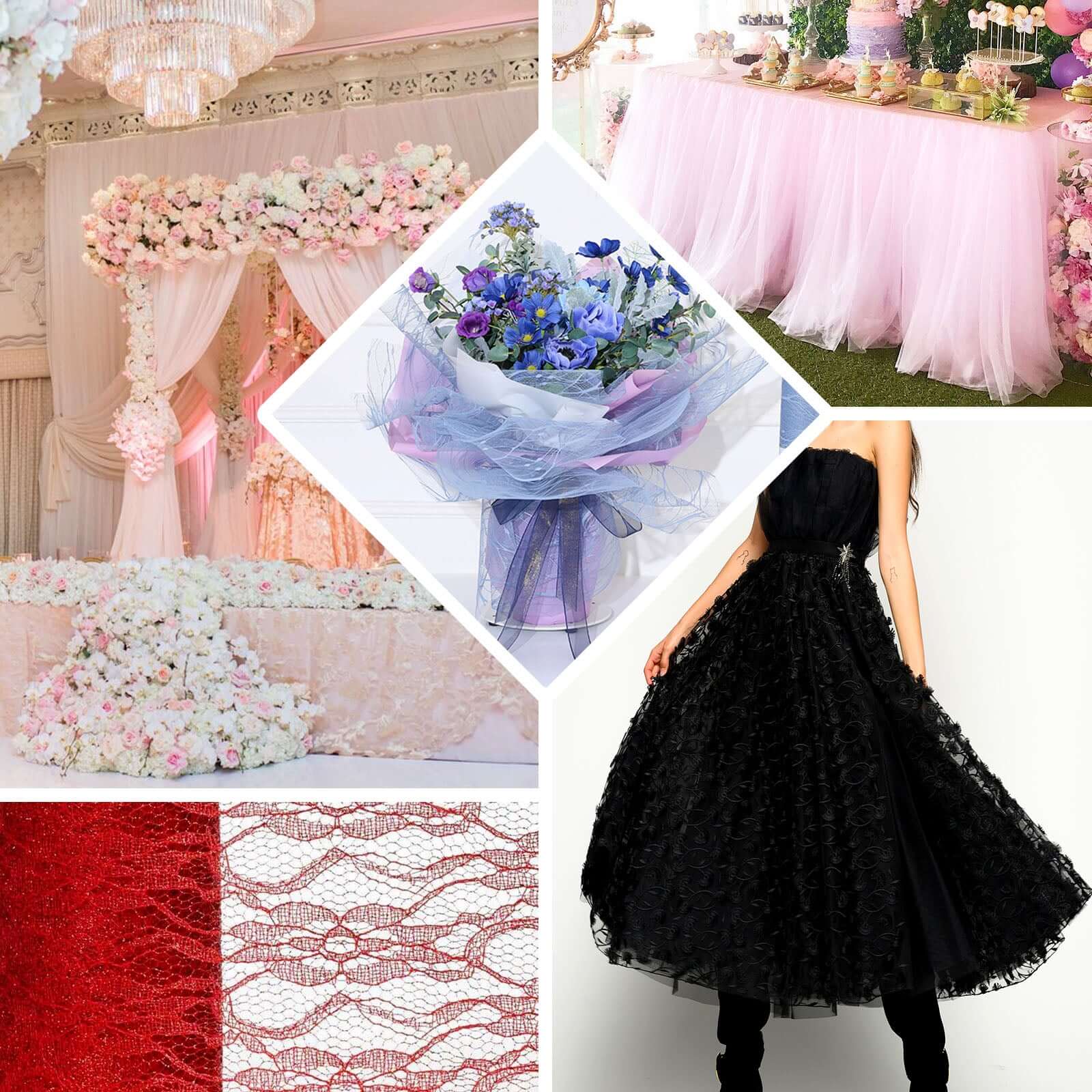 6"X10 Yards Serenity Blue Floral Lace Shimmer Glitter Tulle Fabric Bolt