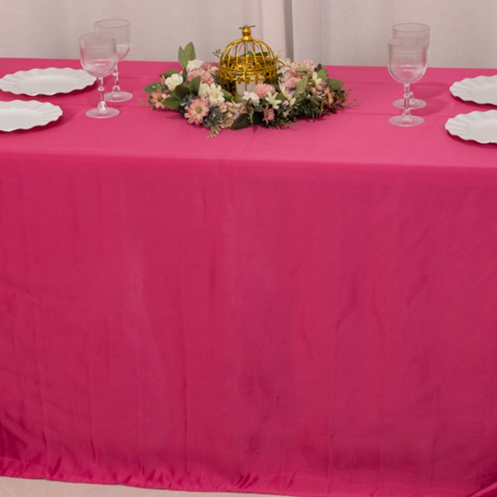 Lamour Satin 90"x132" Rectangle Tablecloth Fuchsia - Soft & Silk-Like Seamless Table Cover