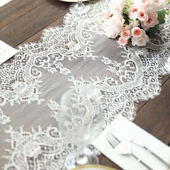 Premium Lace Fabric 15"x117" Table Runner Ivory - Scalloped Lace Elegance