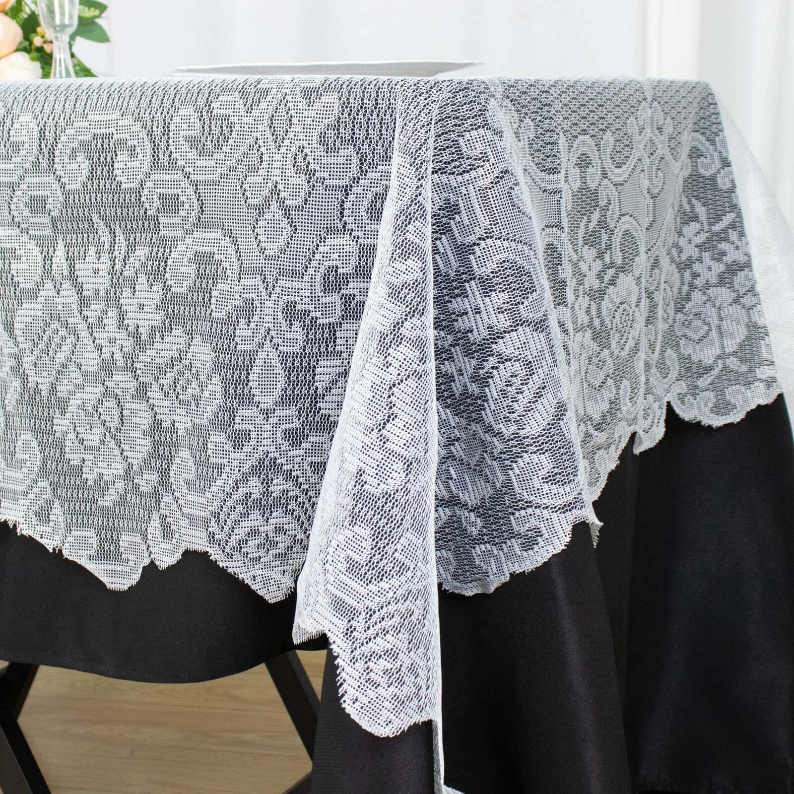 Lace 60"x108" Rectangular Oblong Tablecloth White - Premium Finish for Versatile Table Settings