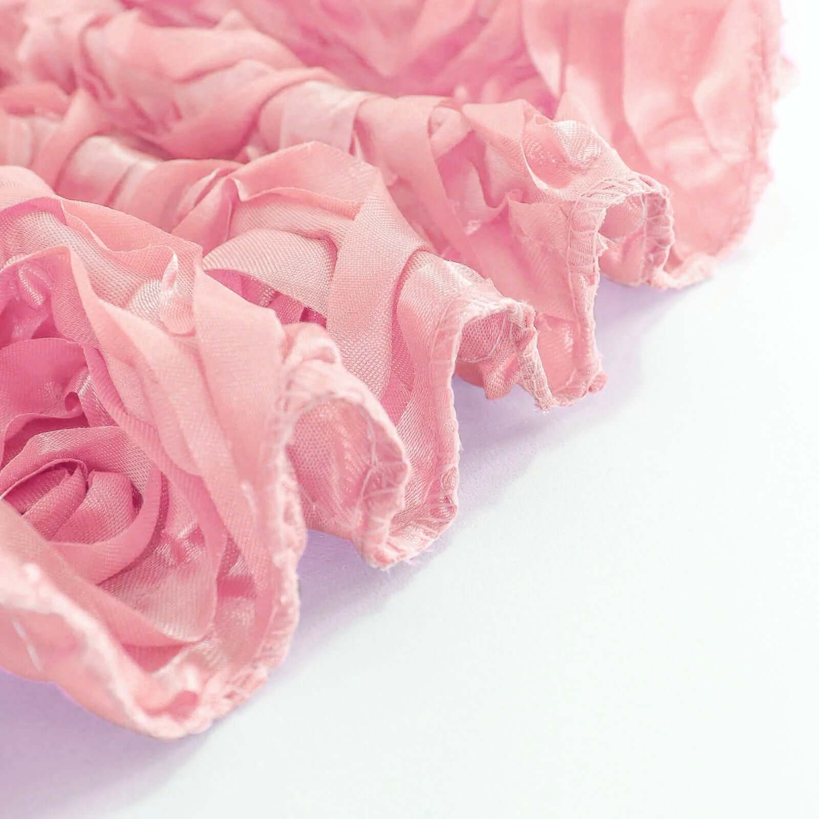 Satin 120" Round Tablecloth Pink - Grandiose 3D Rosette with Seamless Finish Table Cover
