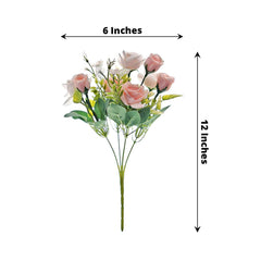 4 Bushes 12" Blush Real Touch Artificial Silk Rose Flower Bouquet, Faux Bridal Flowers