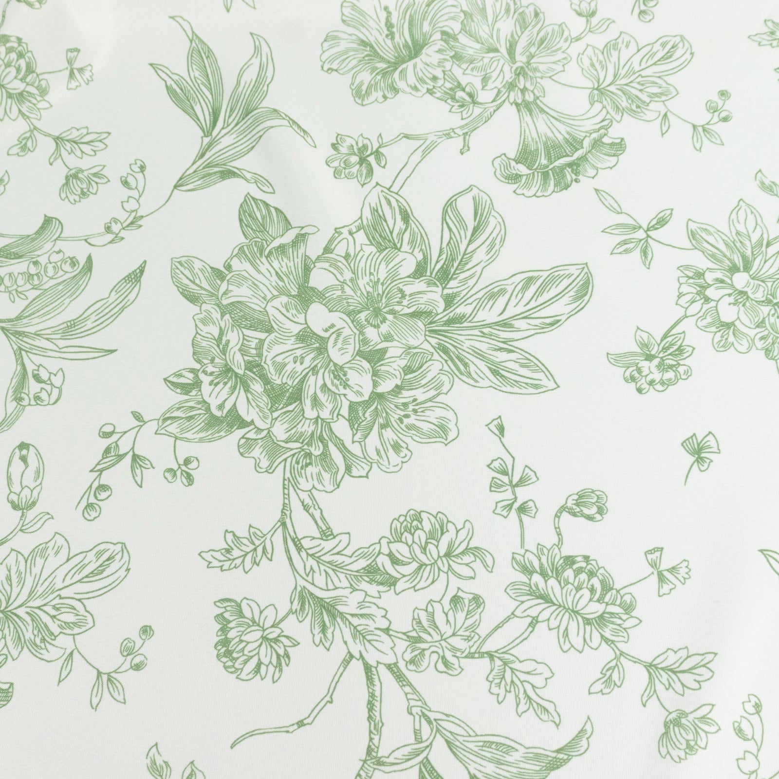 Polyester 120" Round Tablecloth White - Dusty Sage Green French Toile Pattern for Chic Weddings
