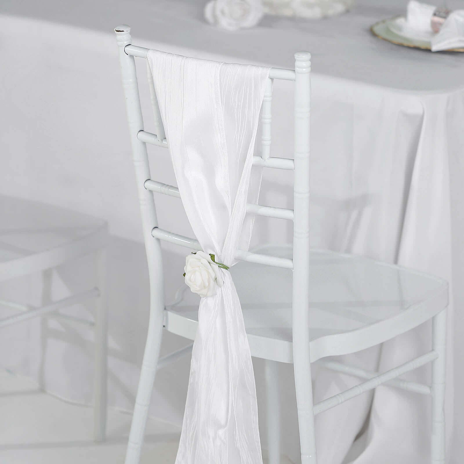 5 Pack Taffeta 6"x106" Chair Sashes White Accordion Crinkle Texture - Stylish Decor for Weddings & Gatherings