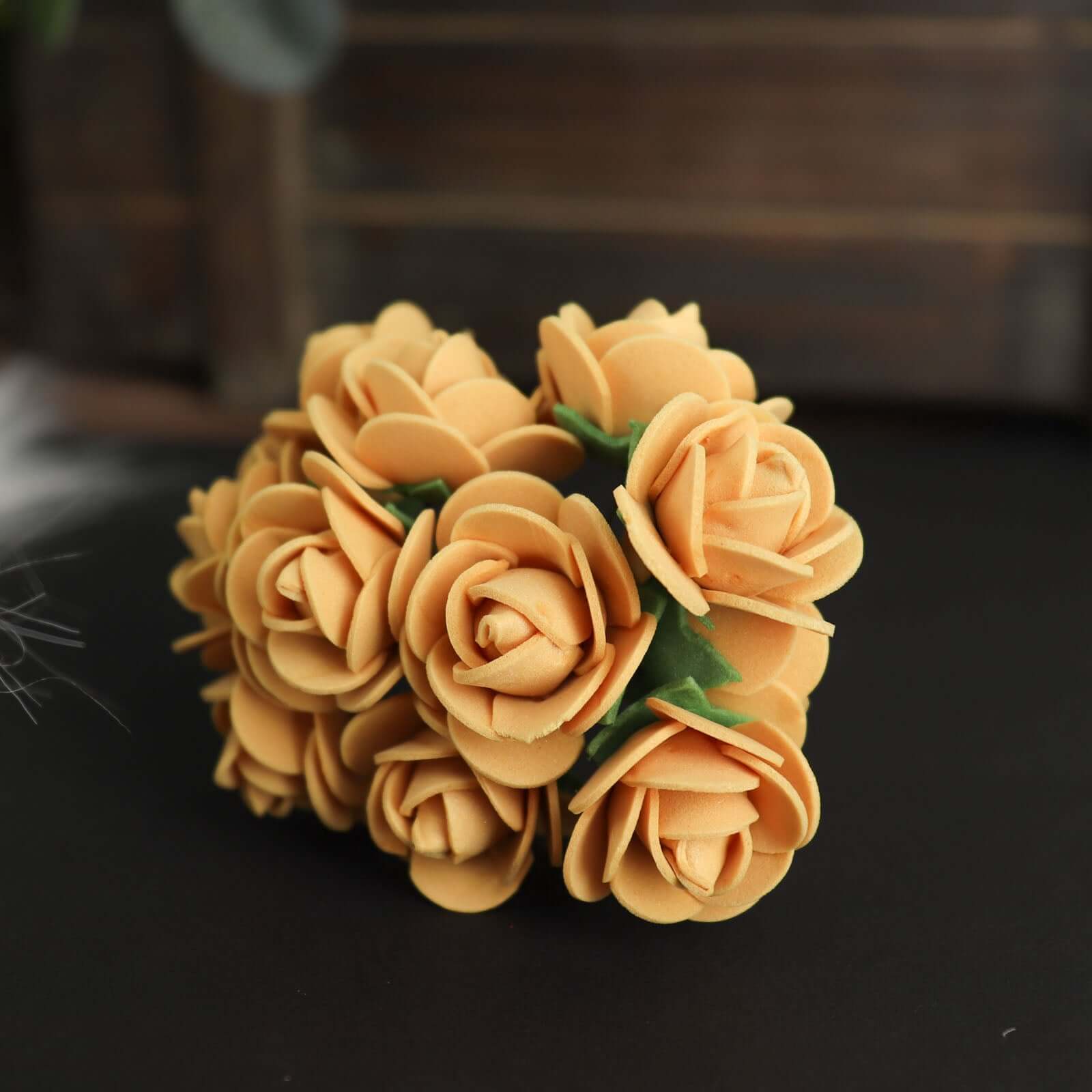 48 Roses 1" Gold Real Touch Artificial DIY Foam Rose Flowers With Stem, Craft Rose Buds