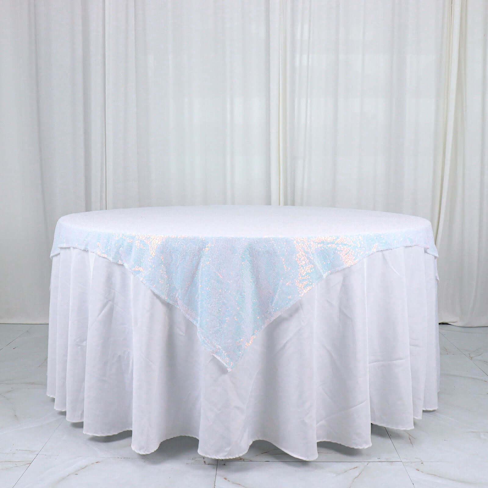 Sequin 60"x60" Table Overlay Square Tablecloth  Iridescent Blue - Luxe Wedding Table Topper