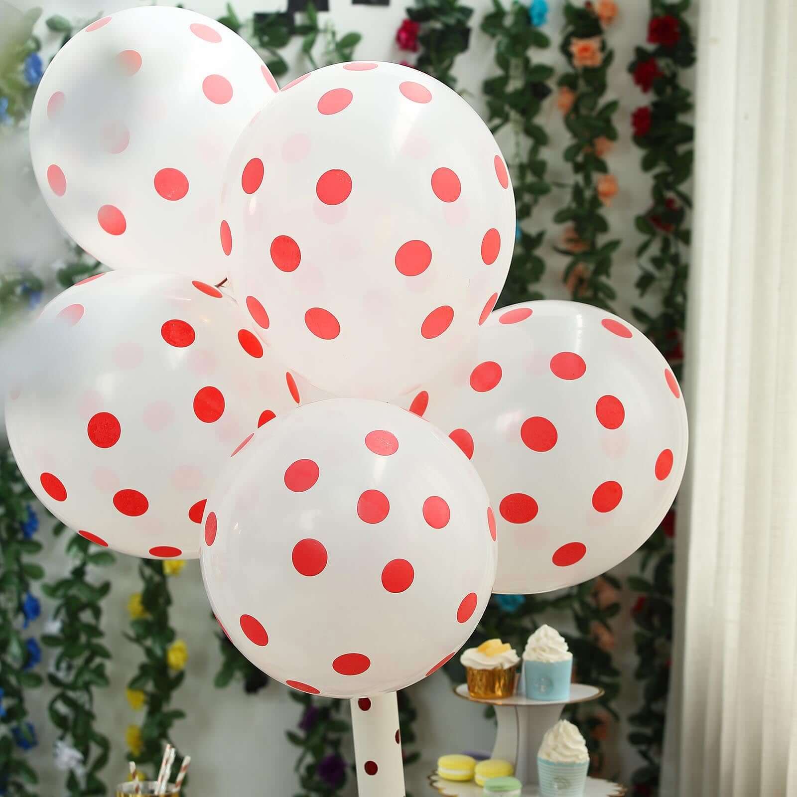 25 Pack 12" Hot Pink and White Fun Polka Dot Latex Party Balloons