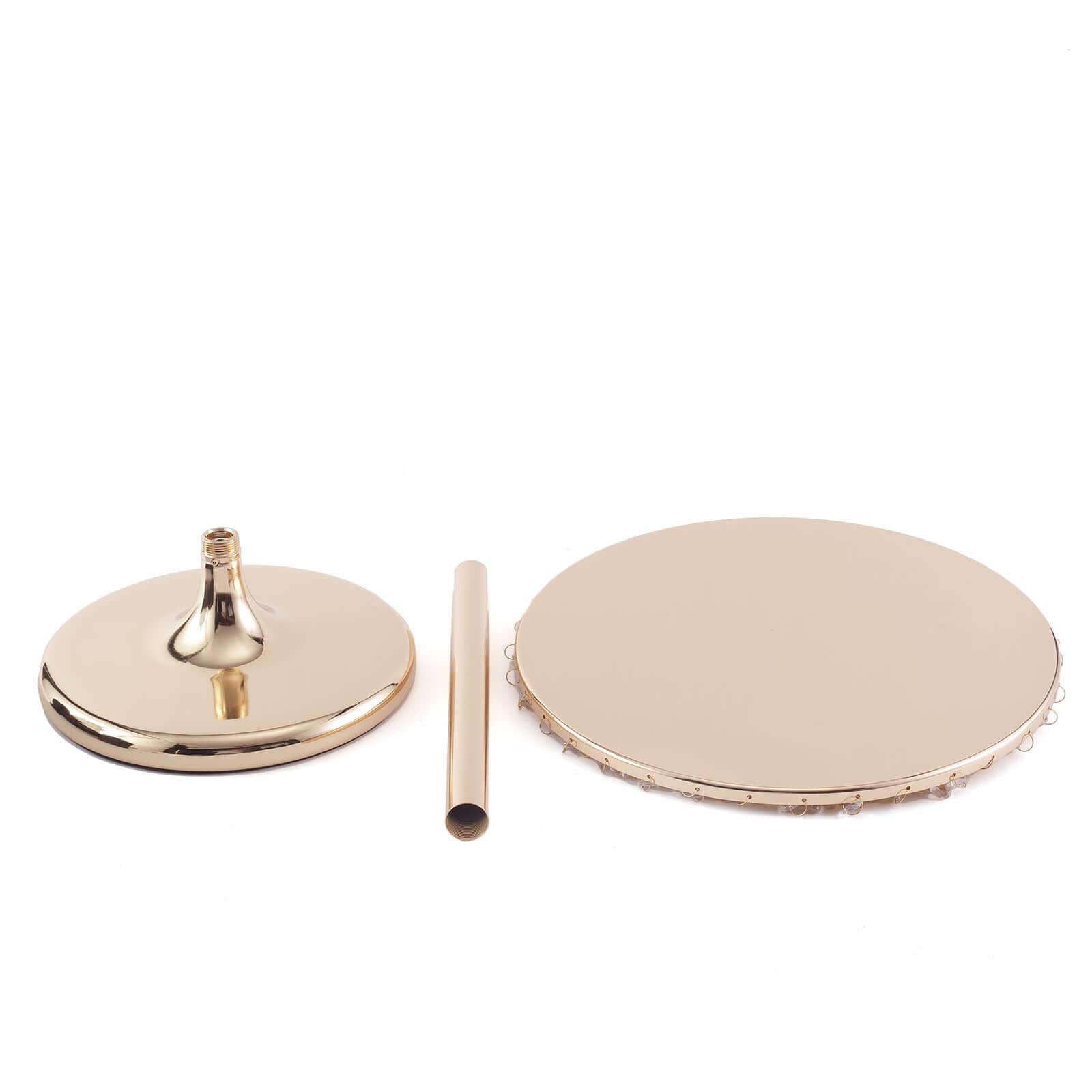 Metal Cake Stand Round Design Metallic Gold with Crystal Chains 14" Dia - Cupcake Dessert Pedestal 16"Tall