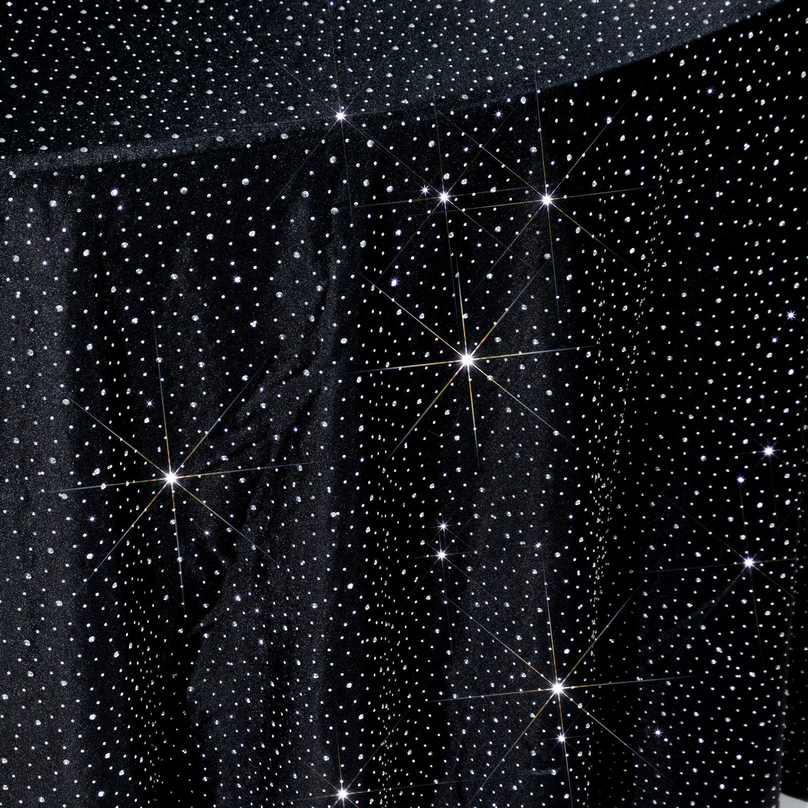 Scuba Round Tablecloth 120″ Black with Rhinestone Accents – Seamless, Wrinkle-Free, Stain-Resistant Event Linen