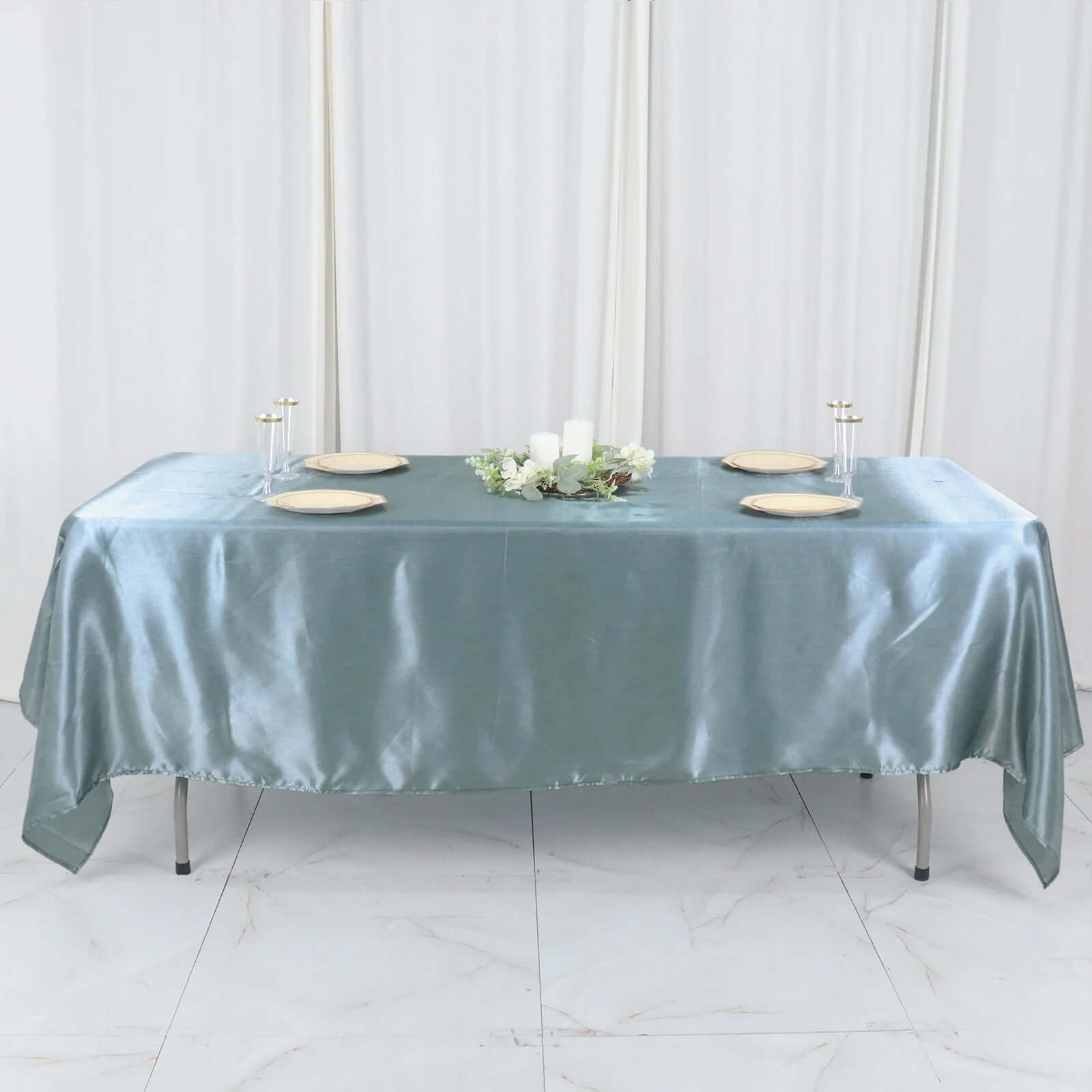 Satin Rectangular 60"x102" Tablecloth Dusty Blue - Smooth and Lustrous Table Cover