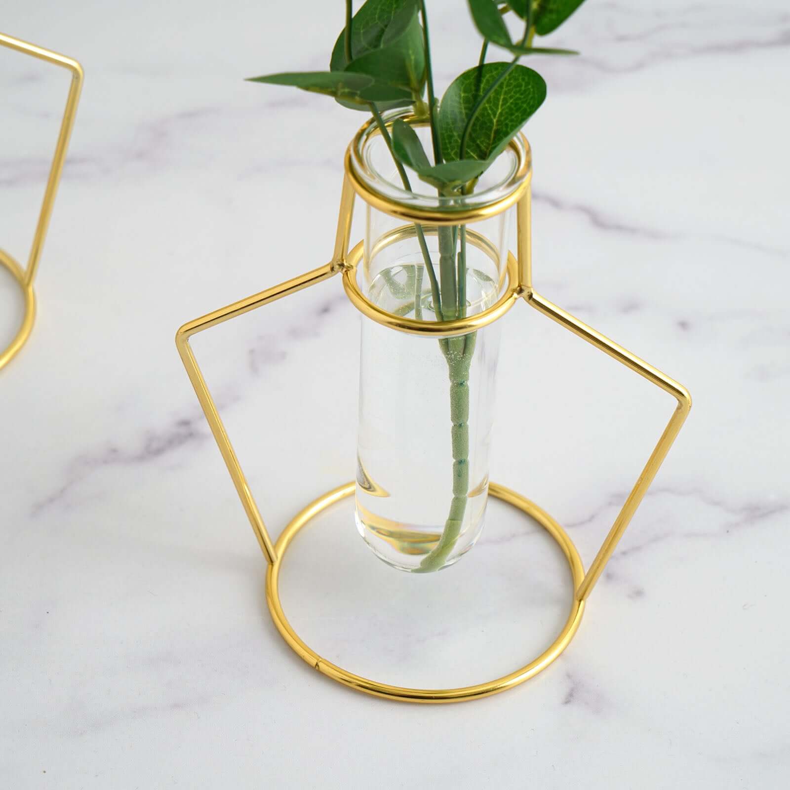 2-Pack Flower Stands Gold Metal Frame Geometric Design - Test Tube Vase Centerpieces 6.5"
