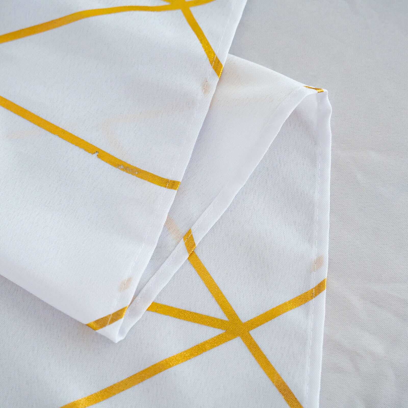 Polyester 60"x102" Rectangle Tablecloth White with Gold Foil Geometric Pattern - Wrinkle-Resistant and Durable Table Cover for Weddings & Events