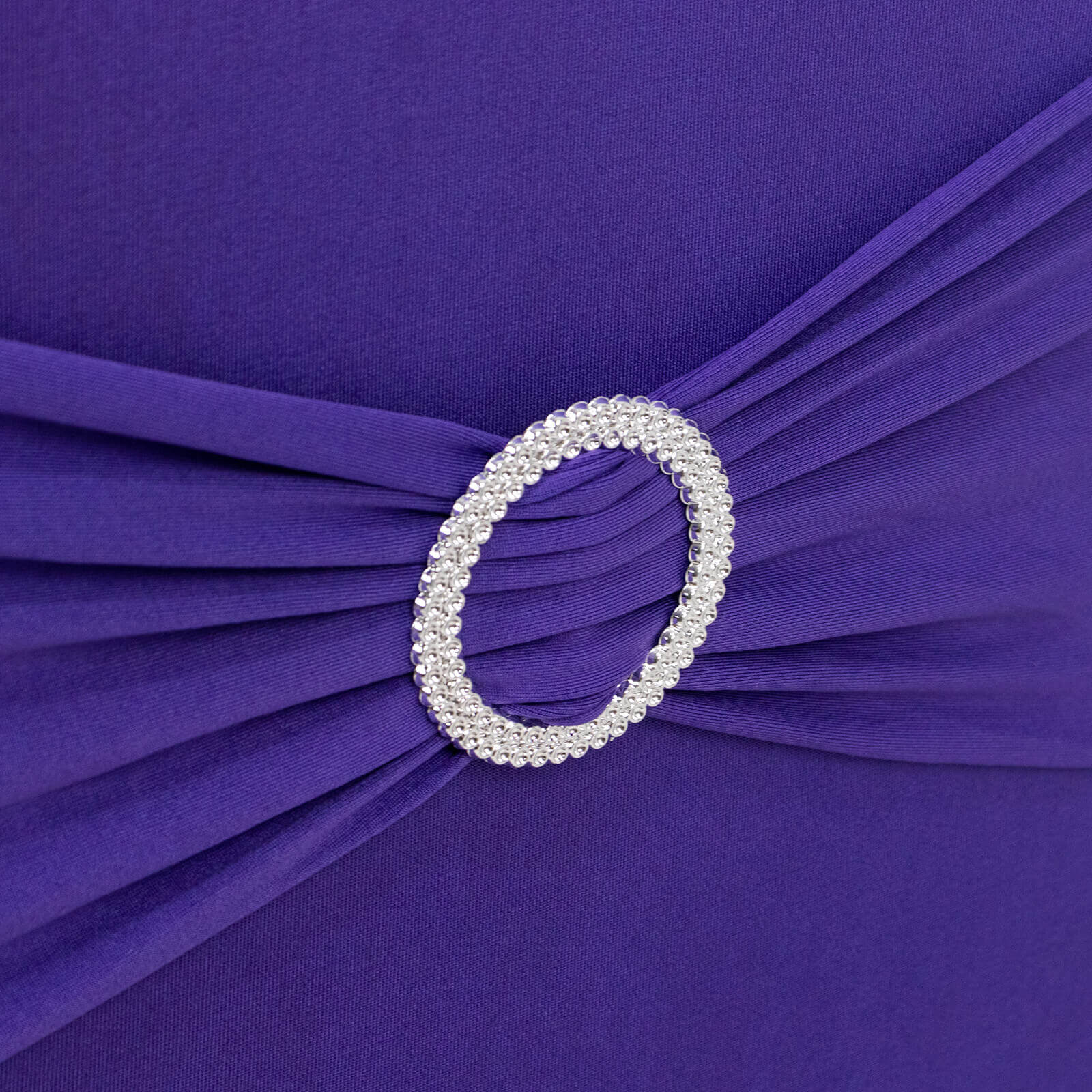 Spandex Chair Cover with Silver Rhinestone Buckled Sash Band Purple - Stretch Fitted Slipcover