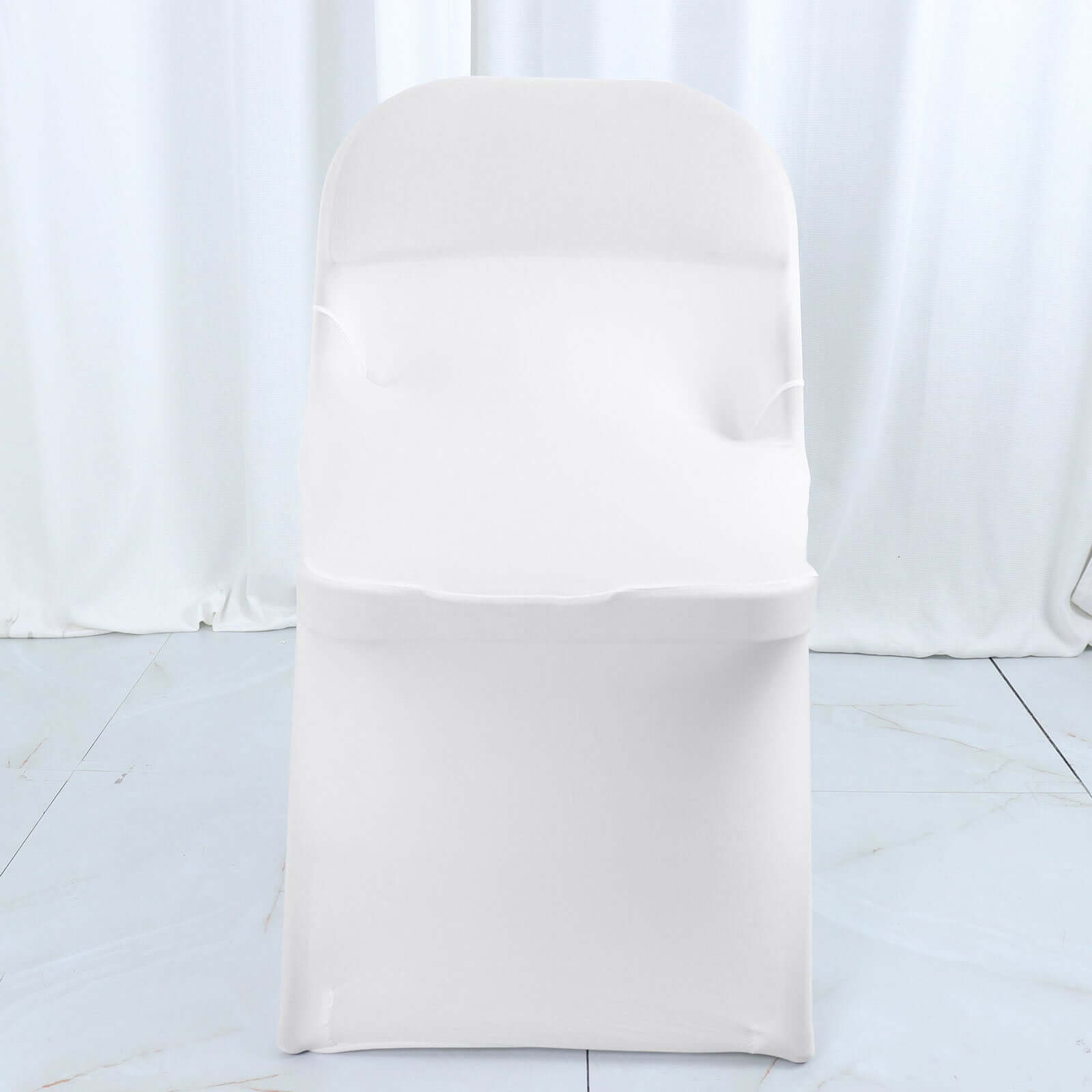 Spandex Chair Cover White for Folding Chairs - Durable Stretch Fitted Slipcover with Satin Rosette Design for Classy Events