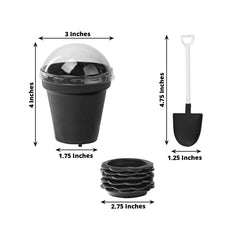 12-Pack Dessert Cups Succulent Planter Design Black - Plastic Serving Cups with Lids and Shovels 4"