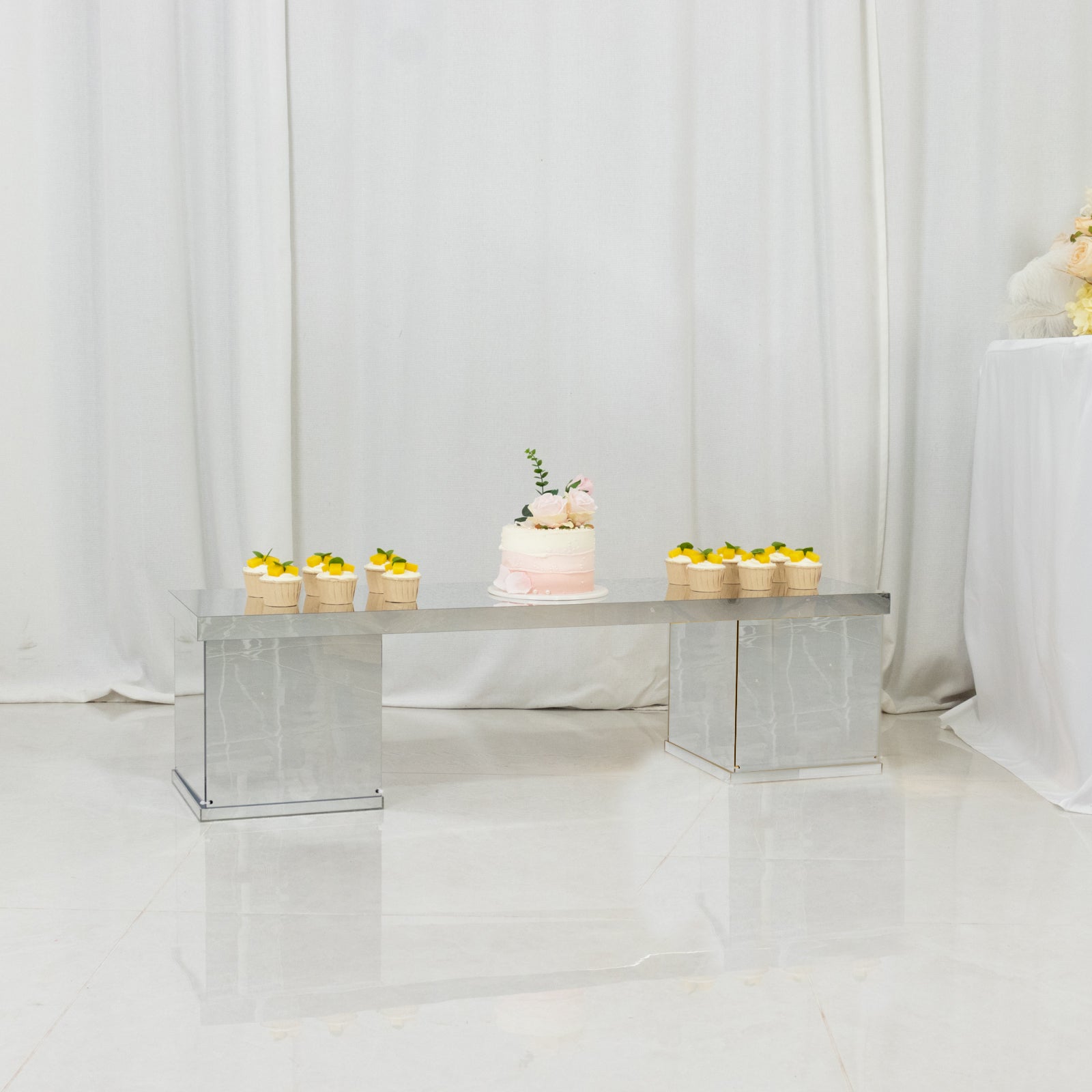 46"x12" Silver Acrylic Table Top Bridge for Rectangular Pillar Pedestal Stands, 4mm Thick Mirror Finish Plexiglass Connector Plate with Protective Film