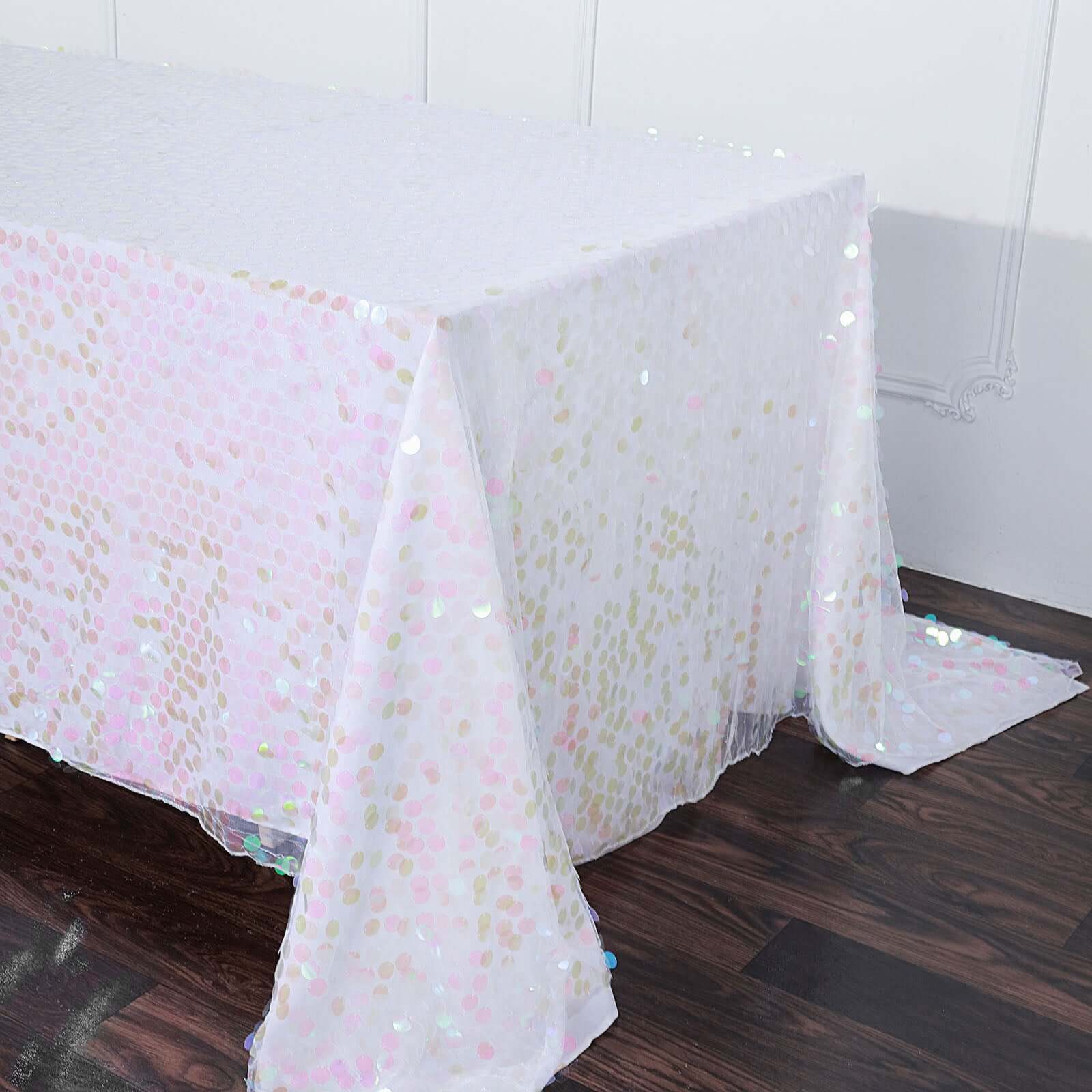 Sequin 90"x132" Rectangle Tablecloth Iridescent - Seamless Big Payette Table Cover