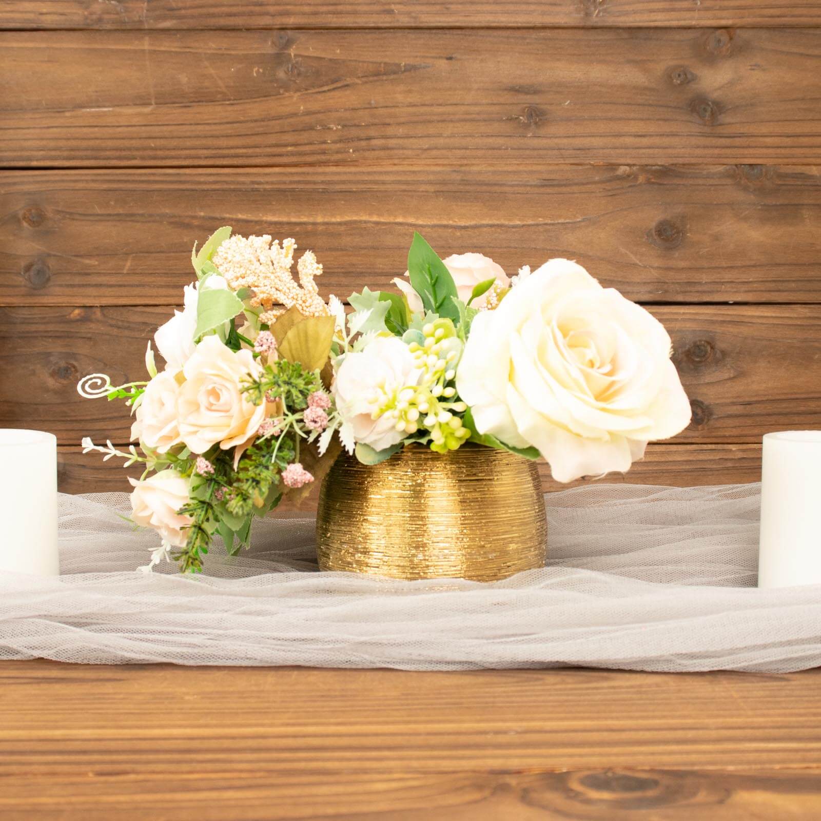 4-Pack Flower Vase Pots Textured Round Design Gold - Ceramic Brushed Indoor Planters 3"