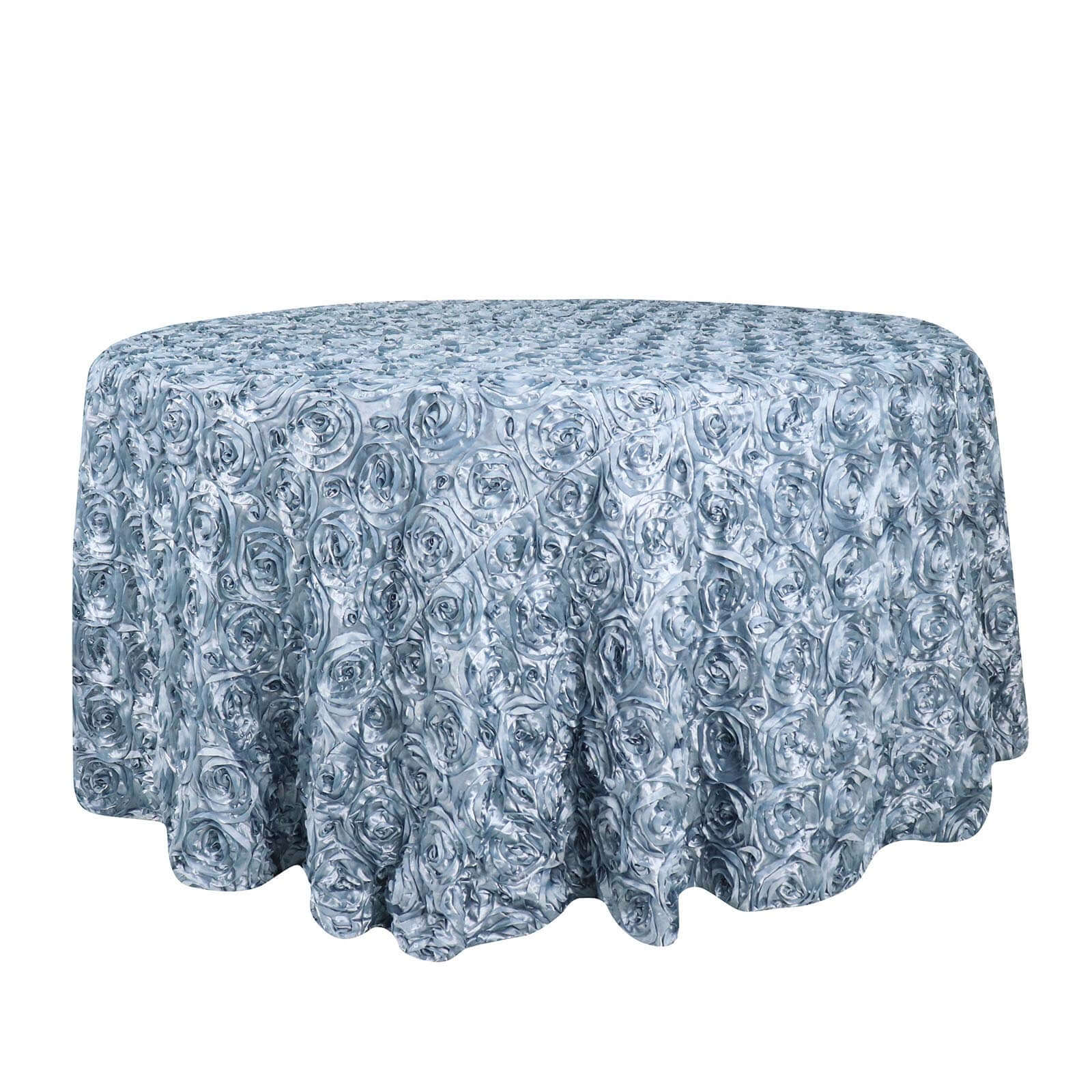 Satin 120" Round Tablecloth Dusty Blue - Grandiose 3D Rosette with Seamless Finish Table Cover