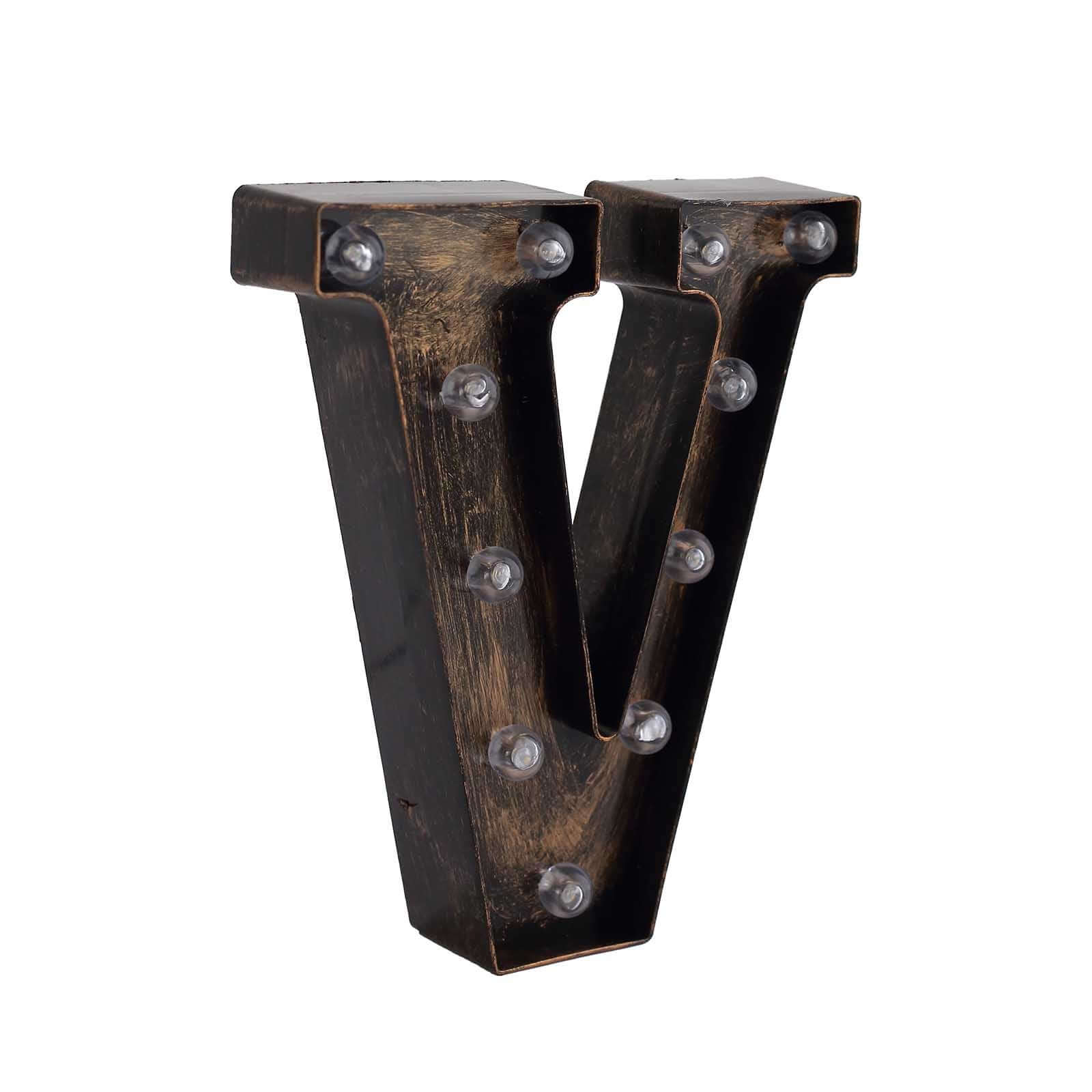 LED Marquee Letter "V" Industrial Style Antique Black - Light-Up Alphabet Sign for Weddings & Displays 9"