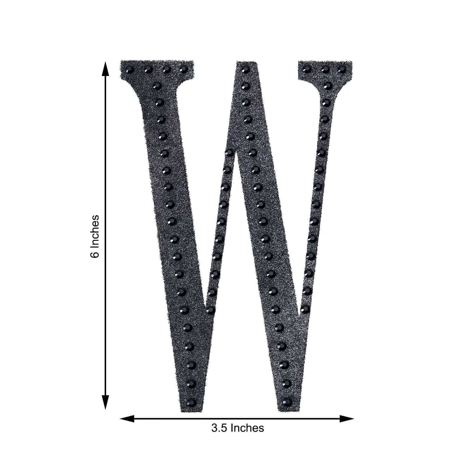 Decorative Rhinestone Alphabet "W" Letter Stickers, Glitter Adhesive Craft Letters Black DIY Sparkle Embellishments 6"