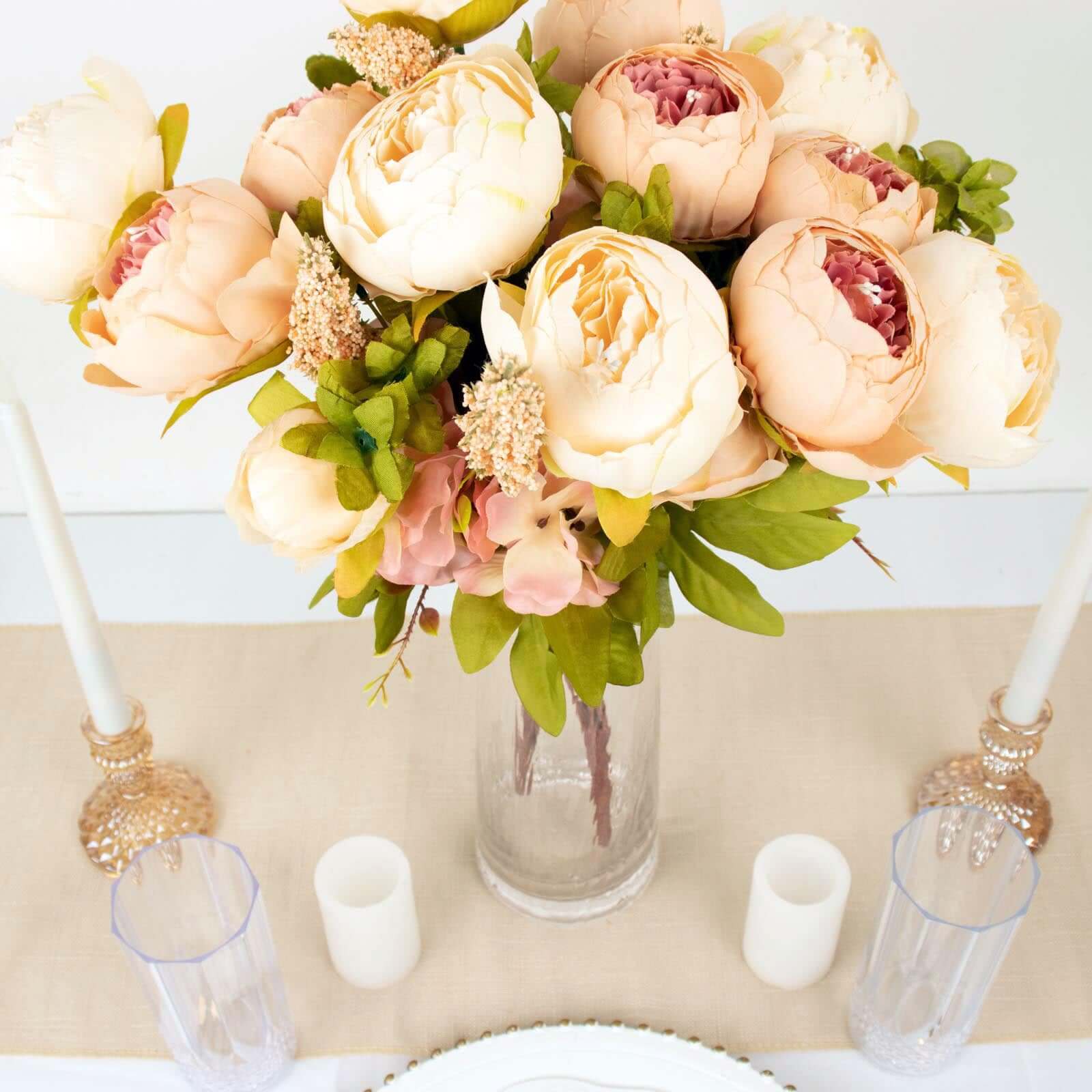 2 Pack 19" Cream Blush Artificial Peony Flower Wedding Bouquets, Faux Silk Flower Arrangements