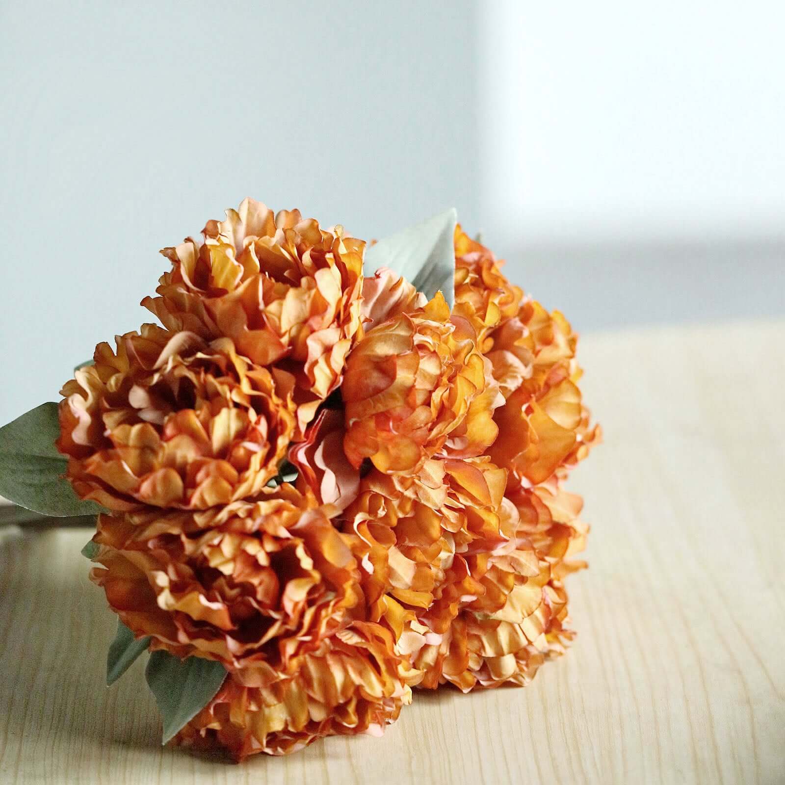 11" Orange Real Touch Artificial Silk Peonies Flower Bouquet