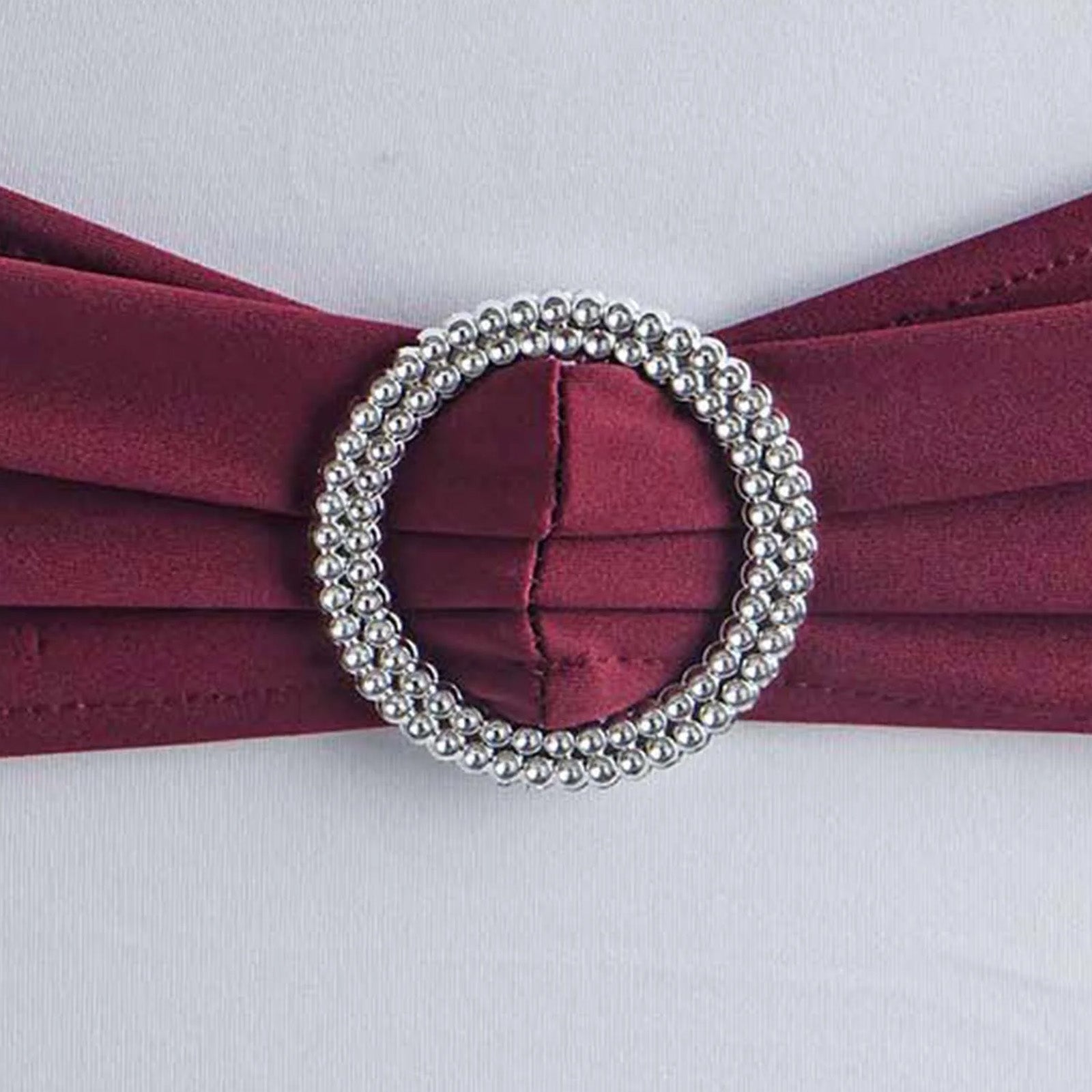 5 Pack Stretch Spandex Chair Sashes Burgundy - Reusable Chair Bands with Silver Diamond Ring Slide Buckle 5"x14"