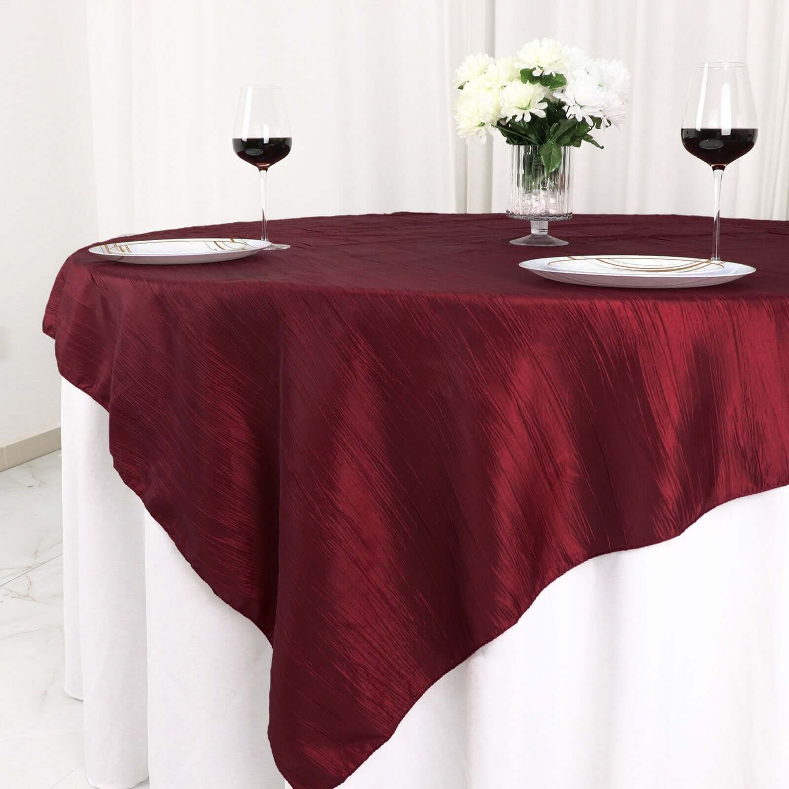 Taffeta 72"x72" Table Overlay Square Tablecloth Burgundy - Accordion Crinkle Table Cover