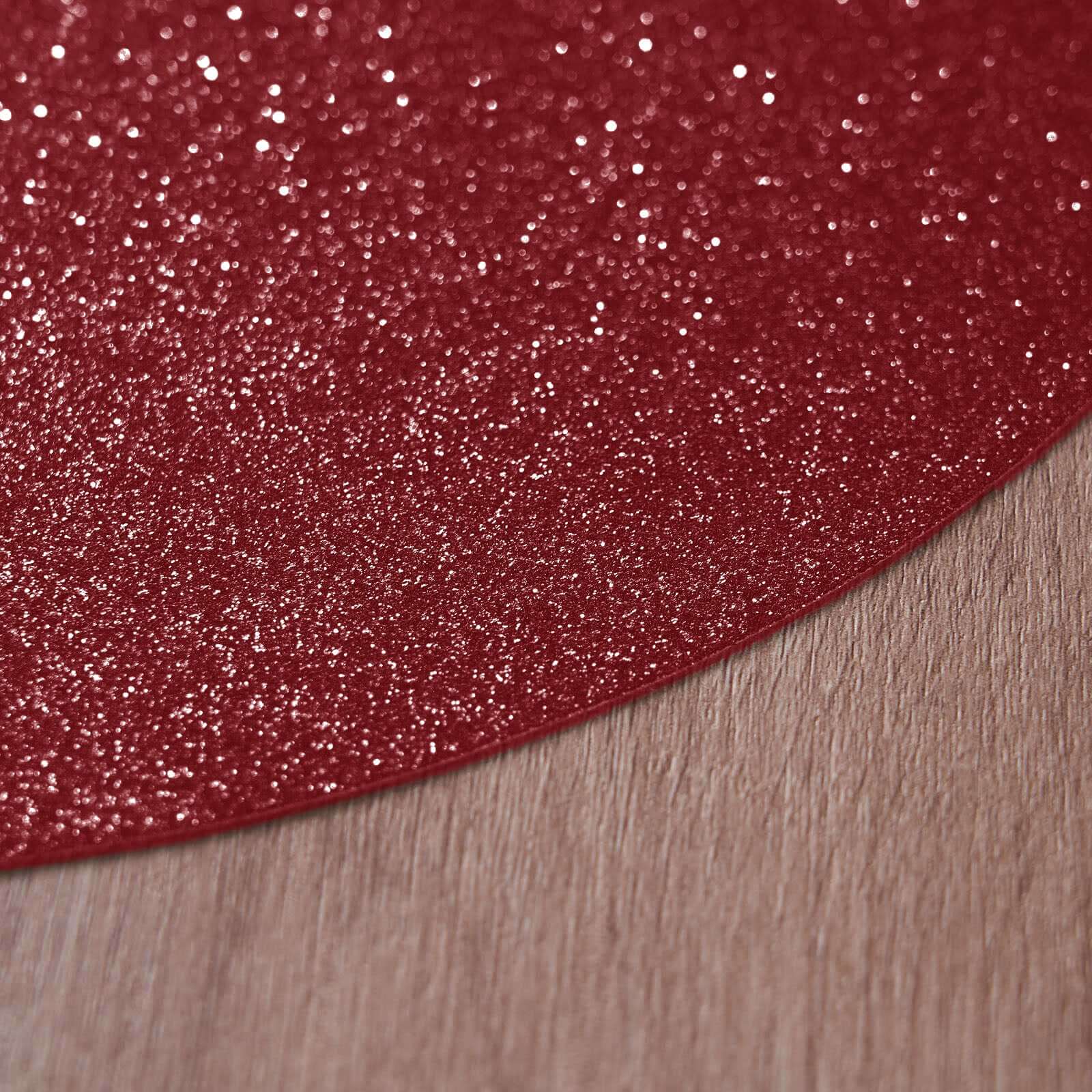 6-Pack Placemats Glitter Design Burgundy Sparkle Round - Non-Slip Decorative Dining Table Mats 13"
