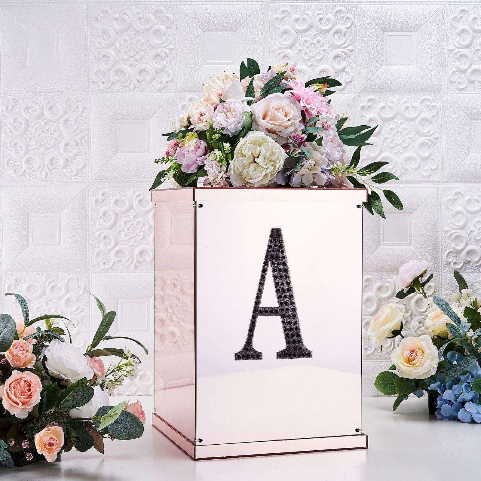 Decorative Rhinestone Alphabet "A" Letter Stickers, Glitter Adhesive Craft Letters Black DIY Sparkle Embellishments 8"