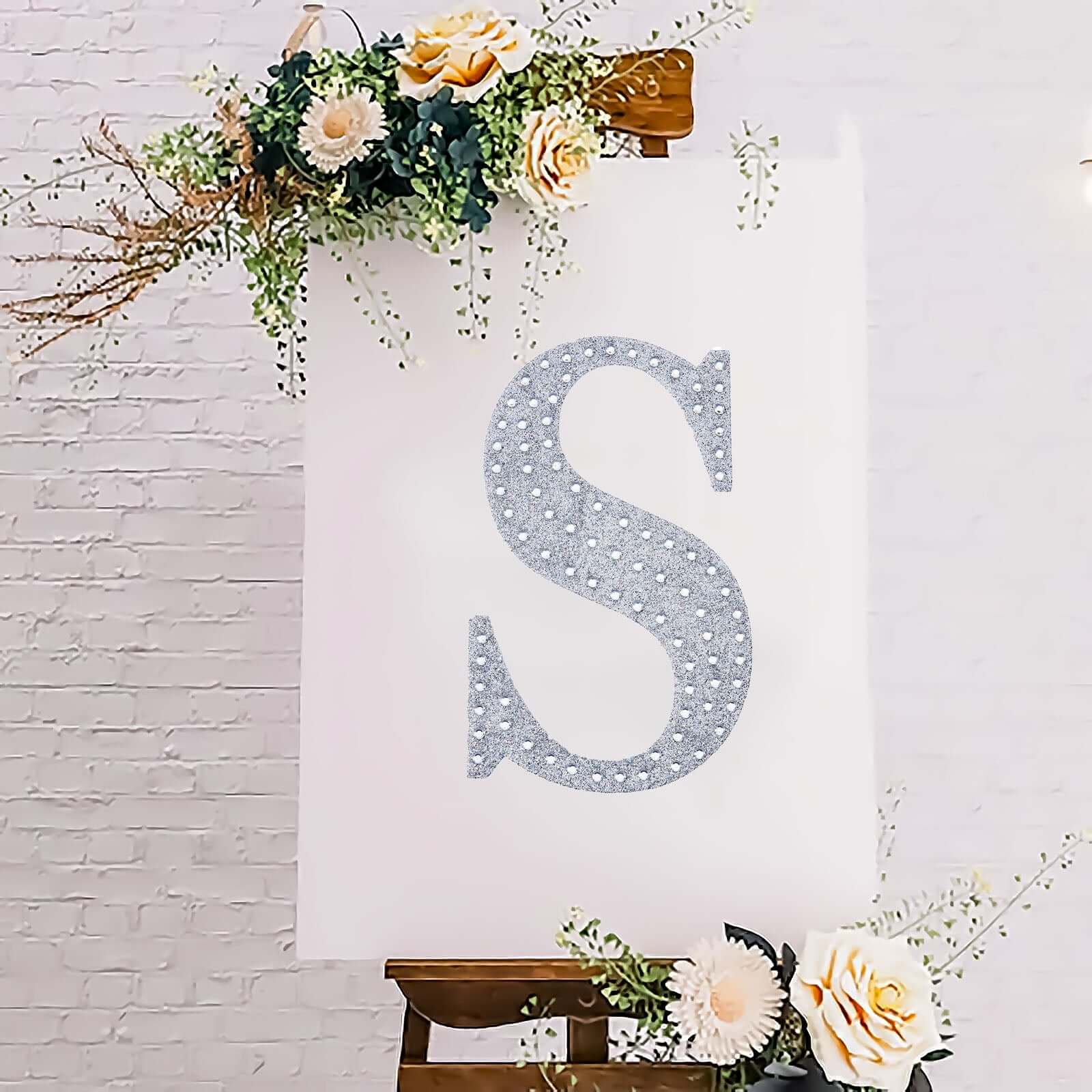 Decorative Rhinestone Alphabet "S" Letter Stickers, Glitter Adhesive Craft Letters Silver DIY Sparkle Embellishments 8"