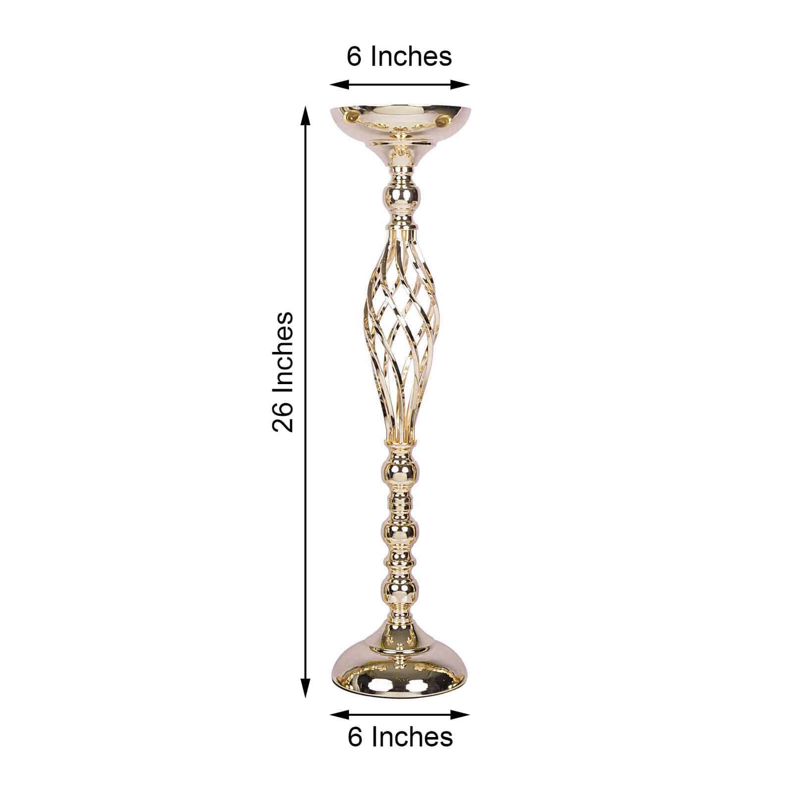 2-Pack Metal Pillar Candle Holders Reversible Flower Ball Pedestal Design Gold - Decorative Event Centerpieces 26"