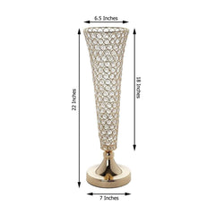 2-Pack Crystal Beaded Trumpet Vase Set Gold - Table Centerpiece for Stylish Decor 22"