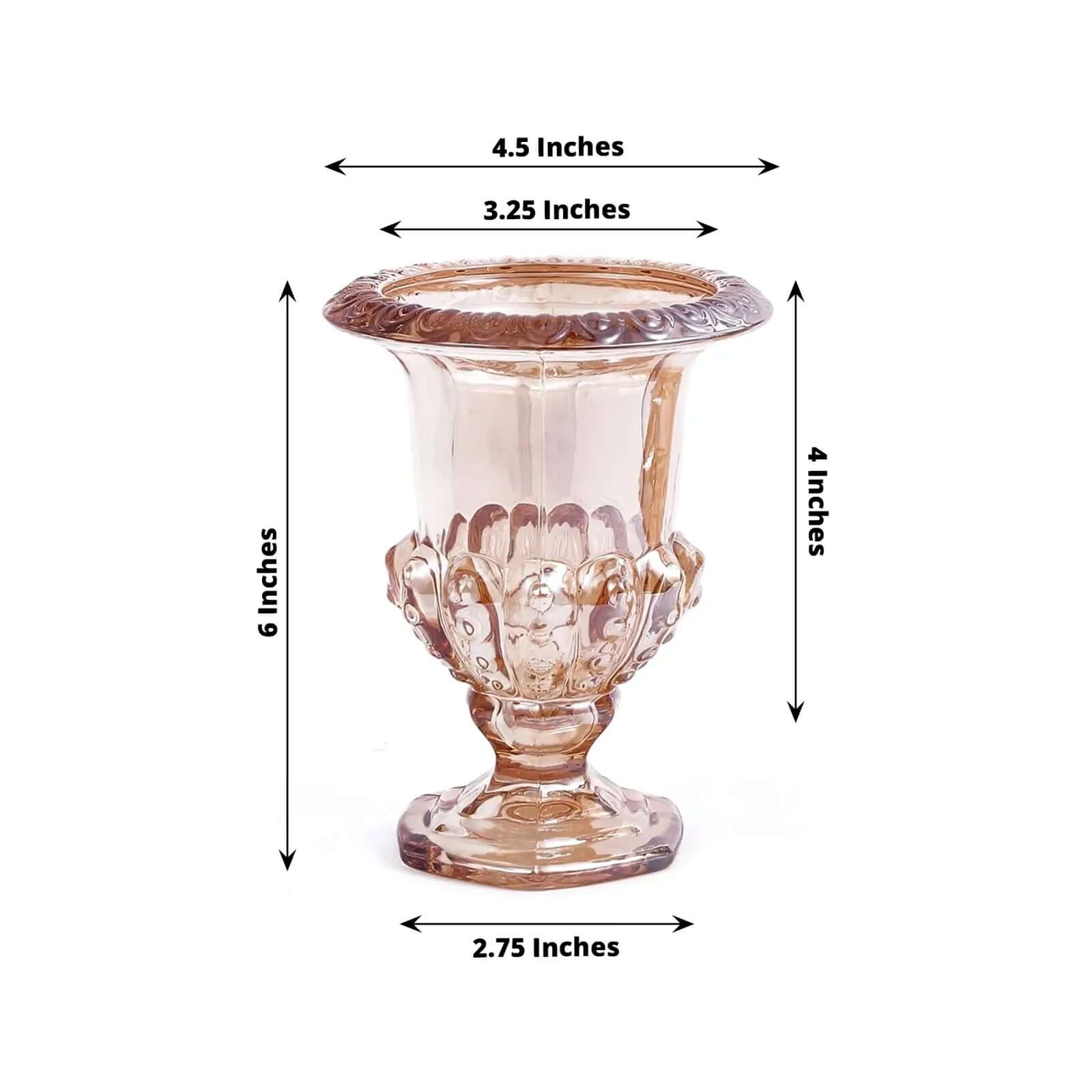 2-Pack Glass Mini Pedestal Flower Vases in Classic Roman Urn Style Amber Gold - Sophisticated Wedding Table Centerpieces 6"