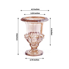 2-Pack Glass Mini Pedestal Flower Vases in Classic Roman Urn Style Amber Gold - Sophisticated Wedding Table Centerpieces 6"