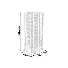 Acrylic Flower Pedestal Vase Pillar Stand with Crystal Beads Clear - Durable Wedding Table Centerpiece 24"
