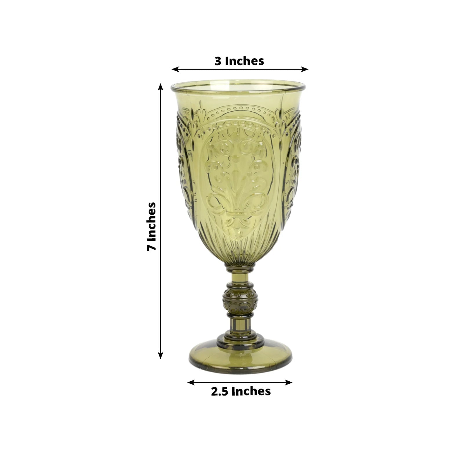 24-Pack Plastic Wine Glasses 10oz – Transparent Dusty Sage Green Vintage Goblets with Retro Embossed Design, Elegant Drinkware - 7" Tall