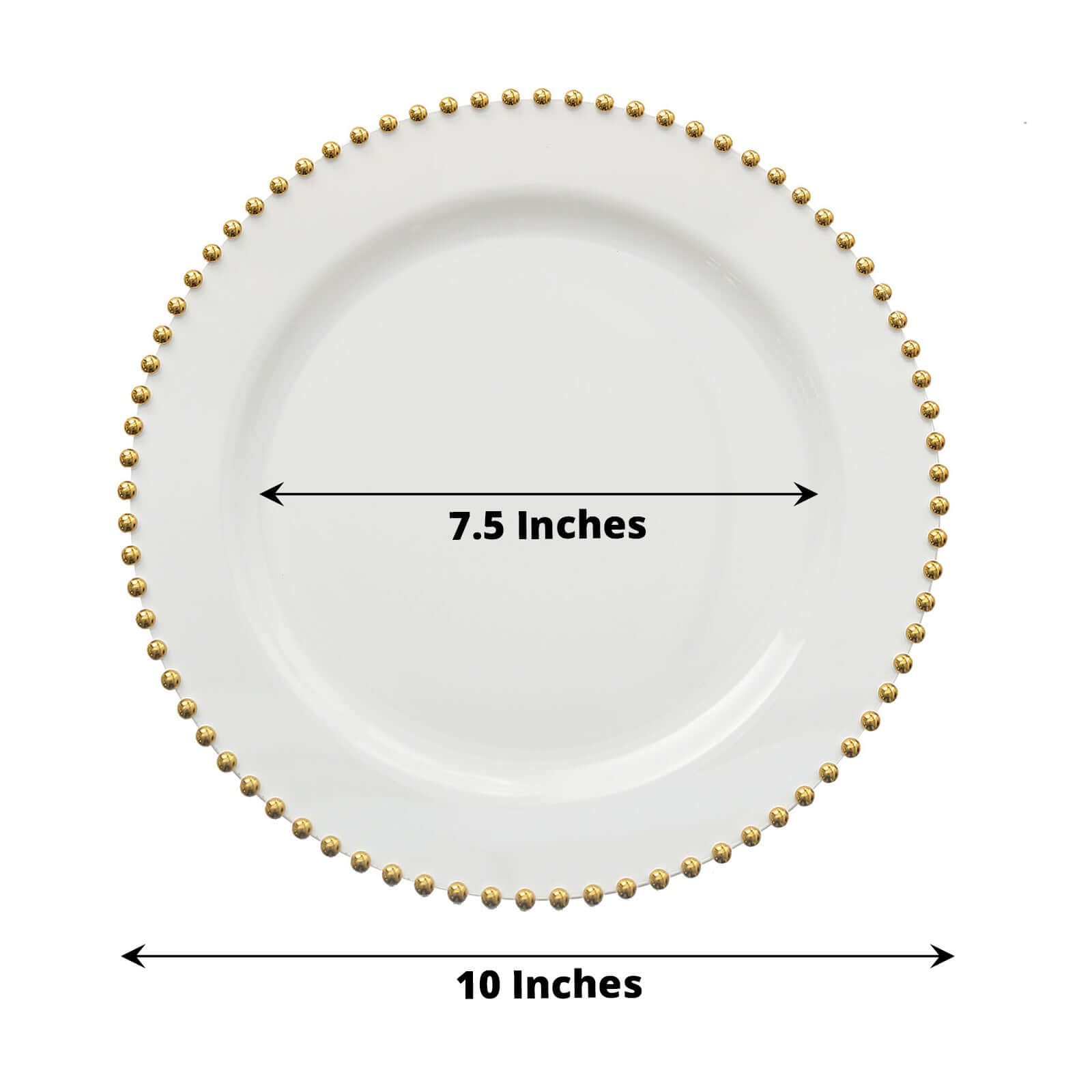 10-Pack Plastic 10" Round Dinner Plates in White with Gold Beaded Rim - Disposable Party Plates for Banquets & Festive Occasions