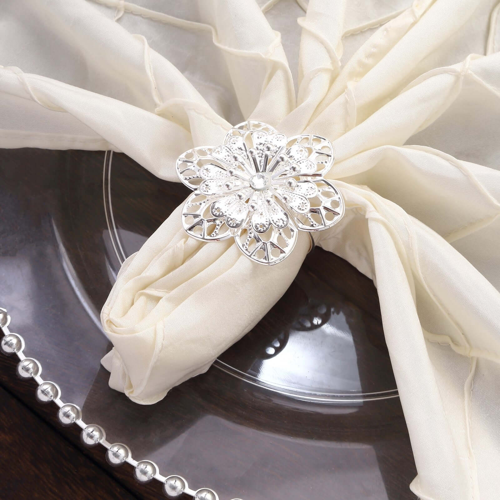 4 Pack Silver Metal Hollow Sun Flower Napkin Rings, Modern Flower Shaped Napkin Bands