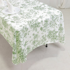 Polyester 60"x102" Rectangle Tablecloth White - Dusty Sage Green French Toile Pattern for Elegant Gatherings