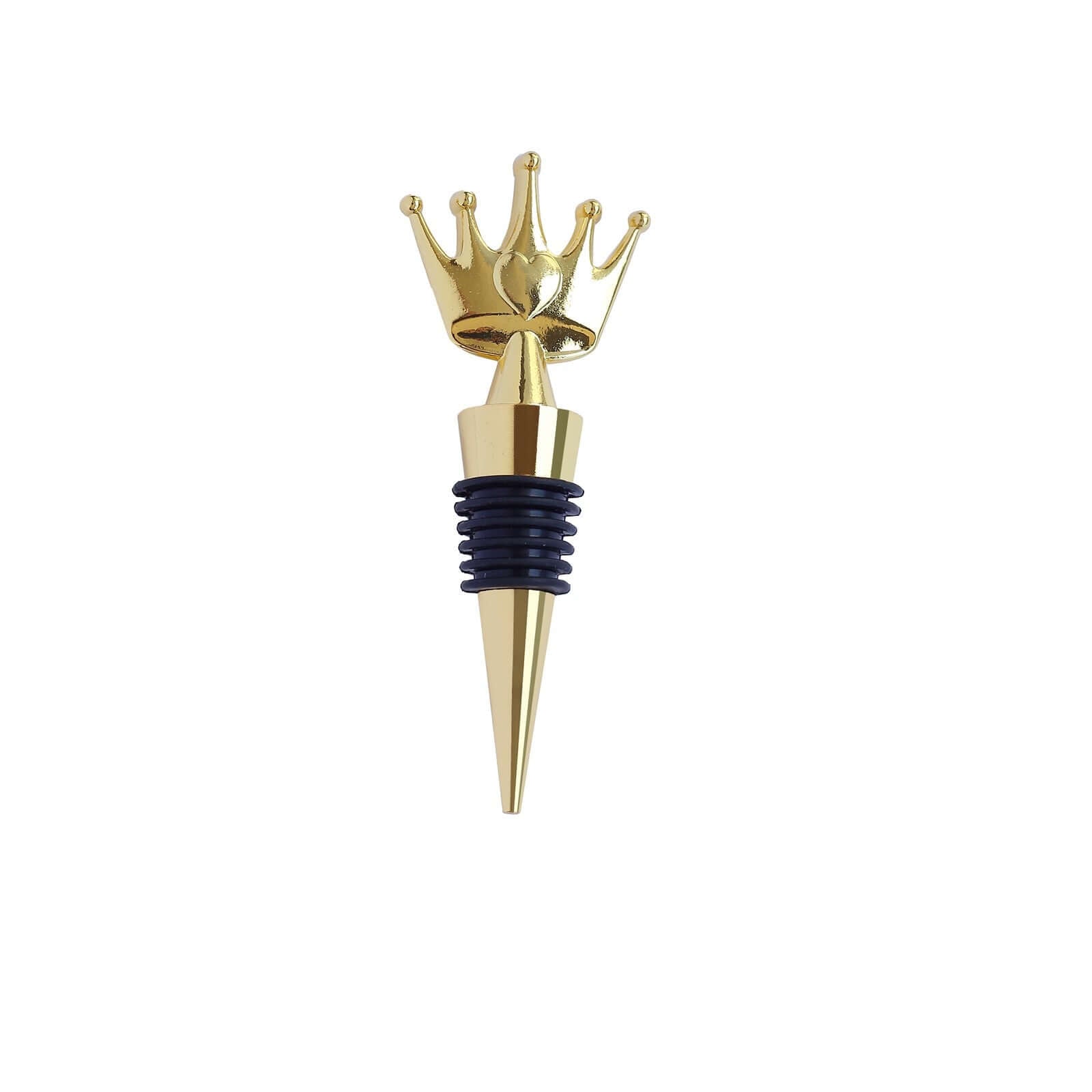 4" Gold Metal Princess Crown Wine Bottle Stopper Party Favor with Clear Gift Box, Thank You Tag and Ribbon