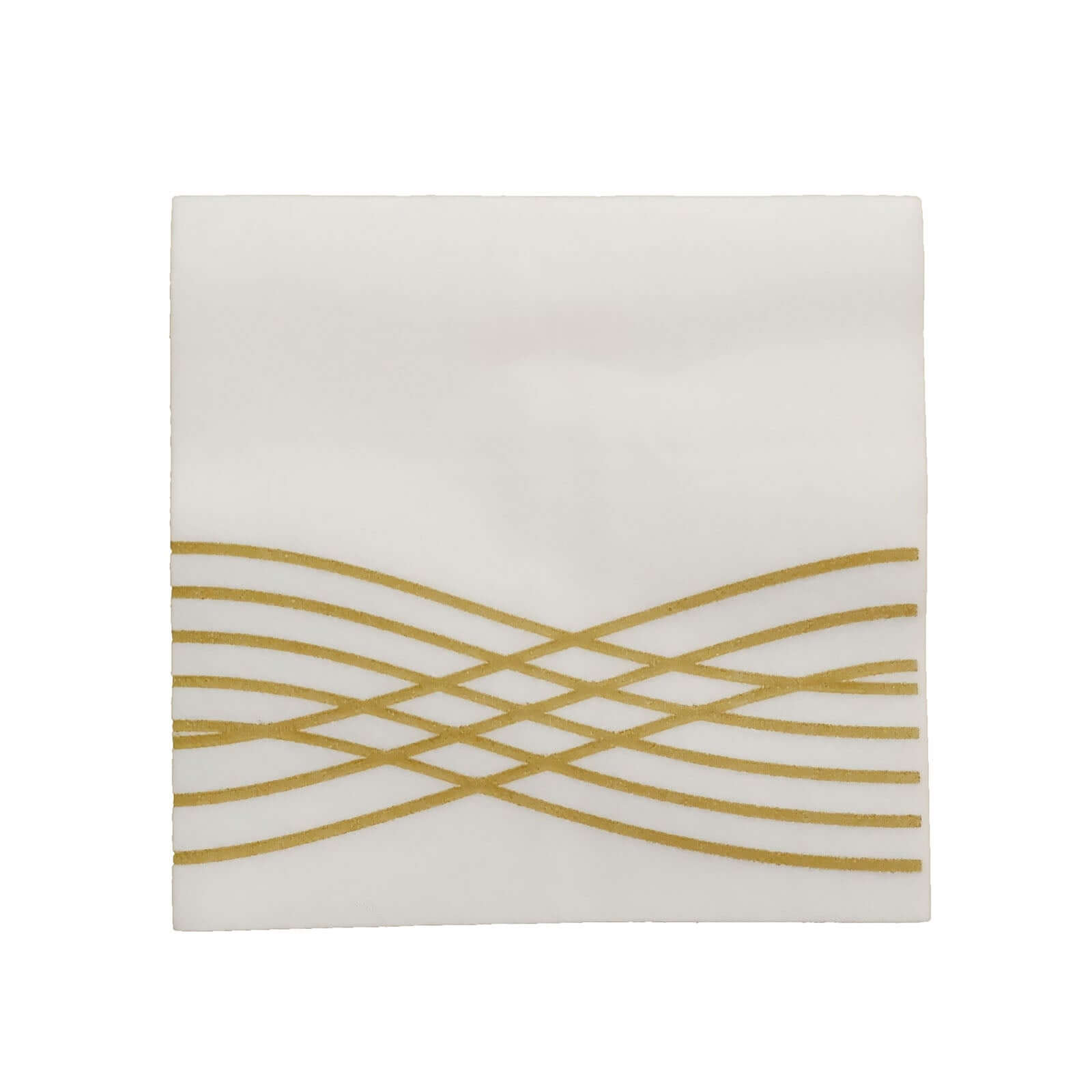 20 Pack Linen-Like Paper 5"x5" Napkins White with Gold Foil Wave Design - Classy Disposable Airlaid Cocktail Napkins